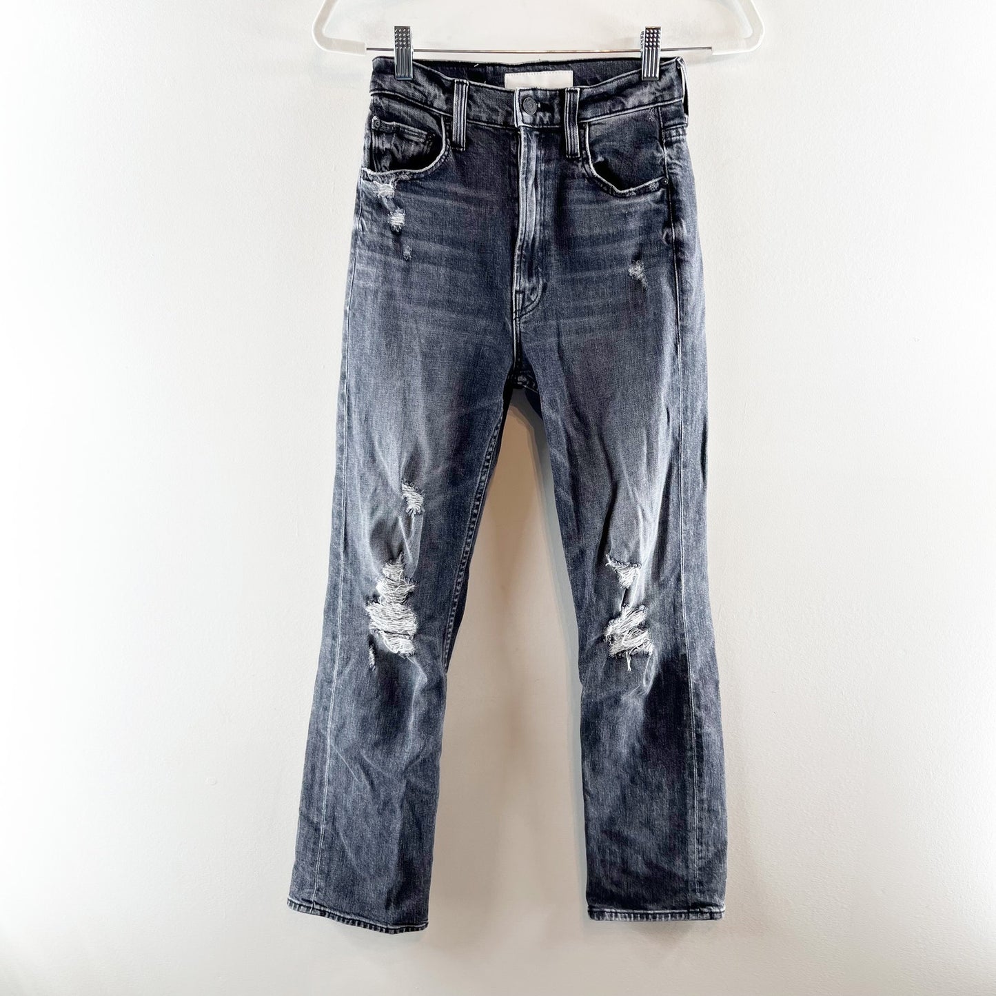 Mother High Waisted Rider Ankle Distressed Jeans After Midnight With Molly Black