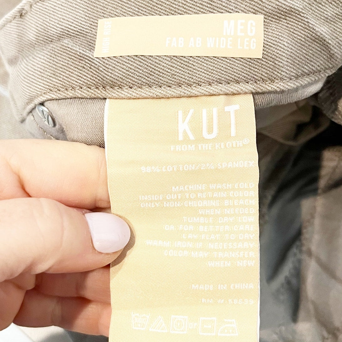 Kut From The Kloth High Rise Meg Wide Leg Fab Ab Jeans Coffee Cream Gray 8