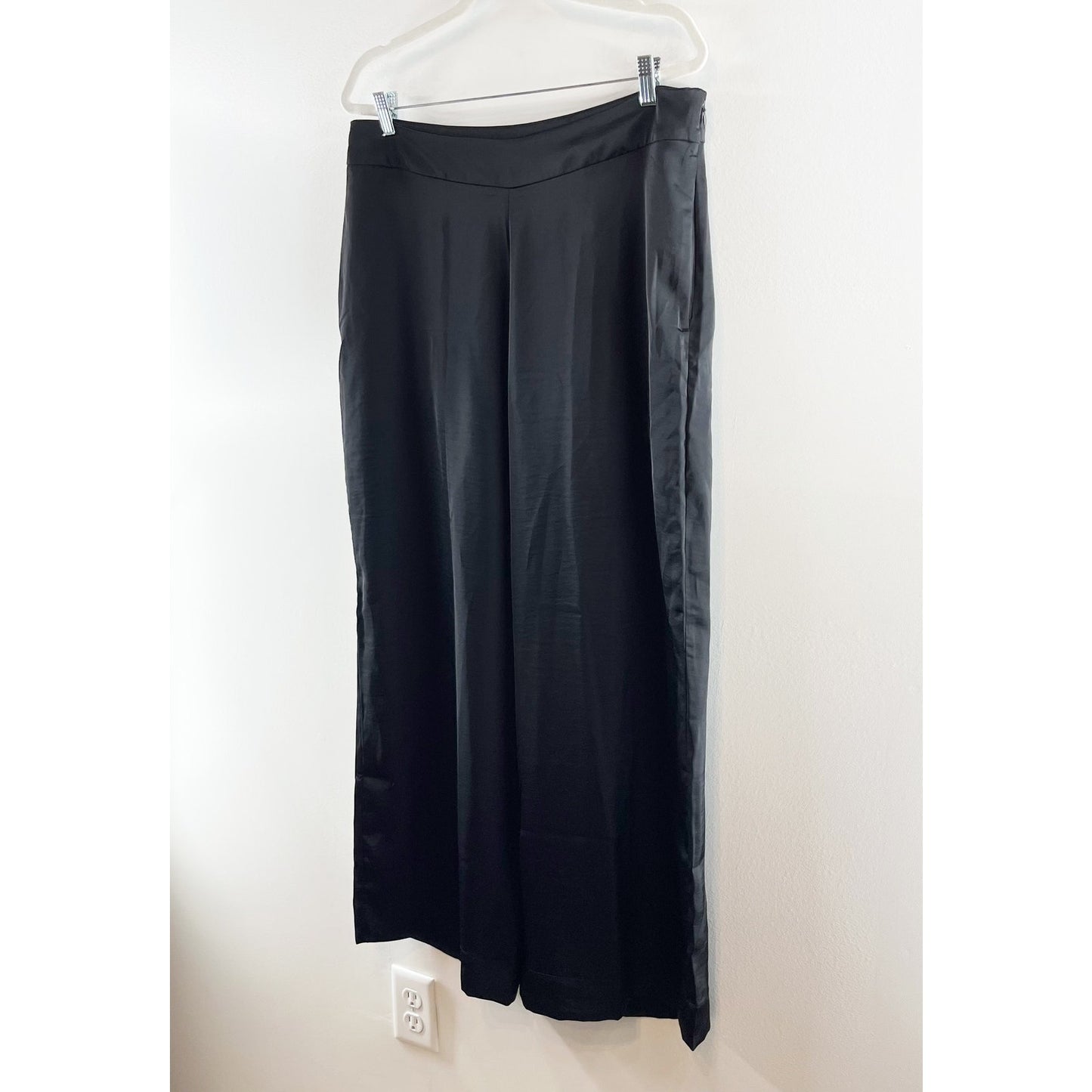 Old Navy High Rise Super Wide Leg Satin Trouser Dress Pants Black 14