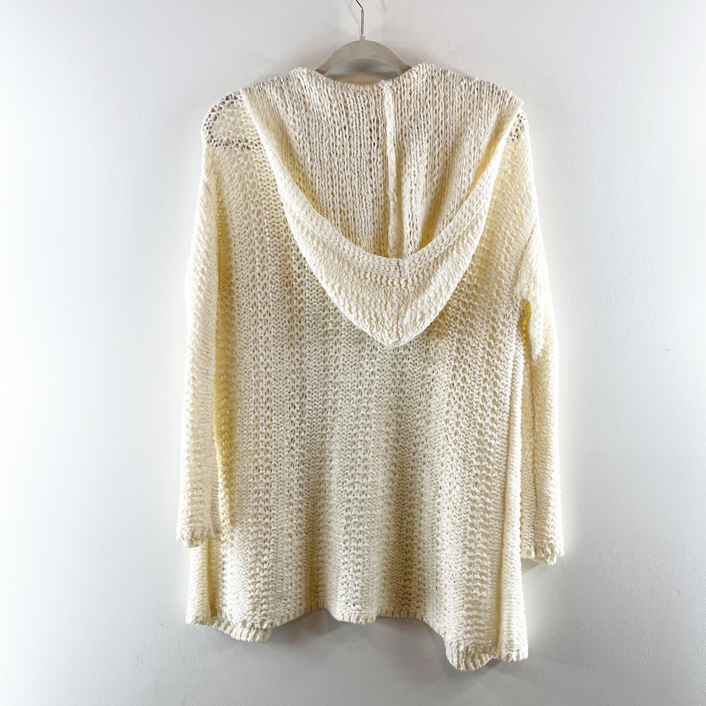 Lou & Gray Long Sleeve Crochet Knit Hooded Duster Cardigan Sweater Cream XS