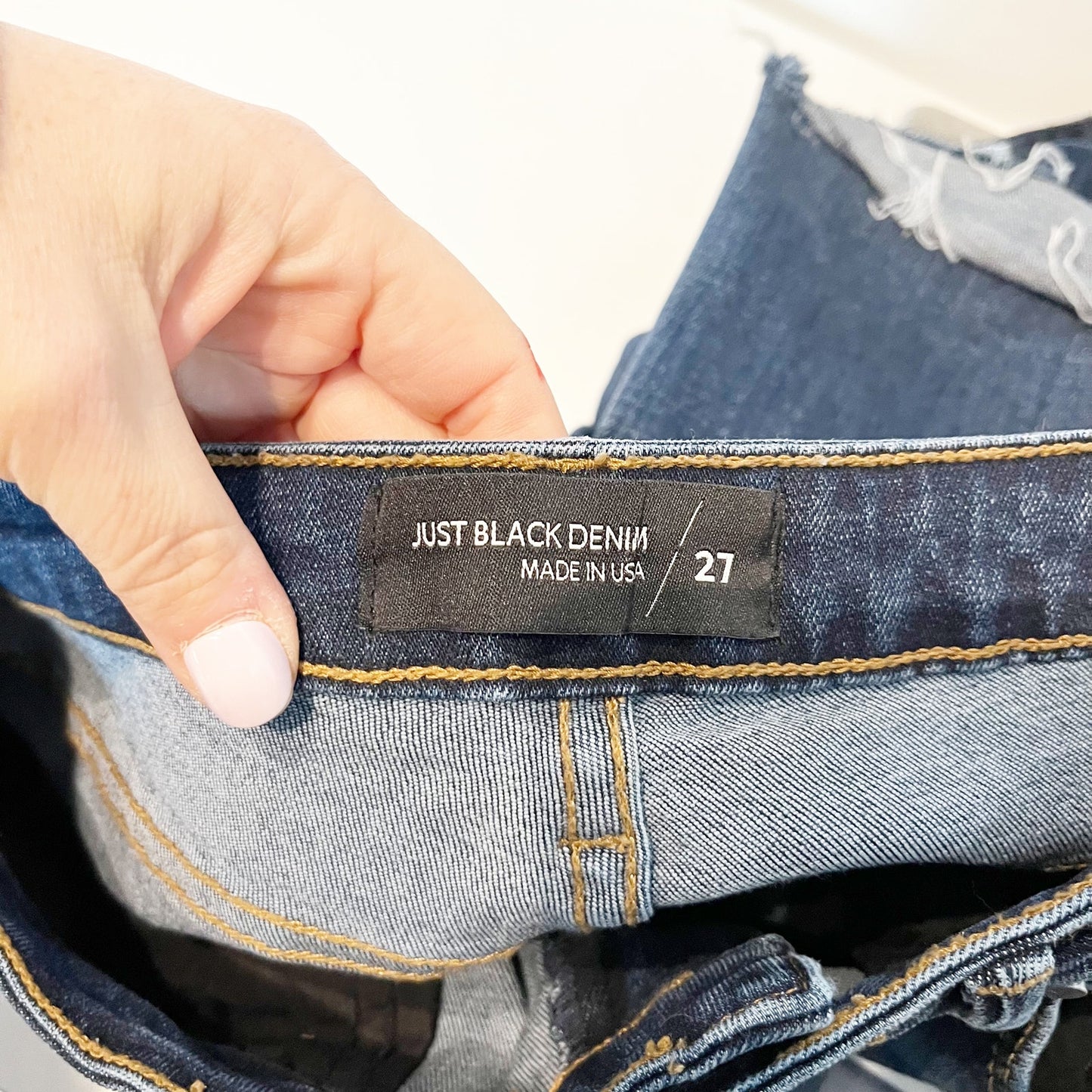 Just Black Denim The High Rise Fall Flare Raw Hem Dark Wash Jeans Blue 27