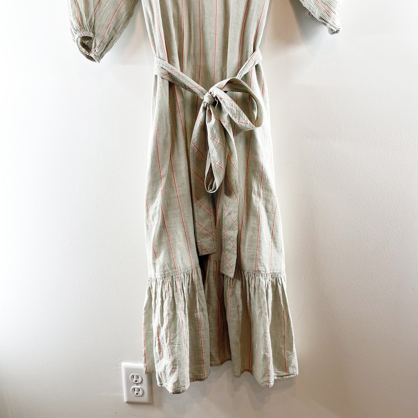 Lilla P Easy Elbow Sleeve Cotton Striped Midi Dress Papaya Stripe Small