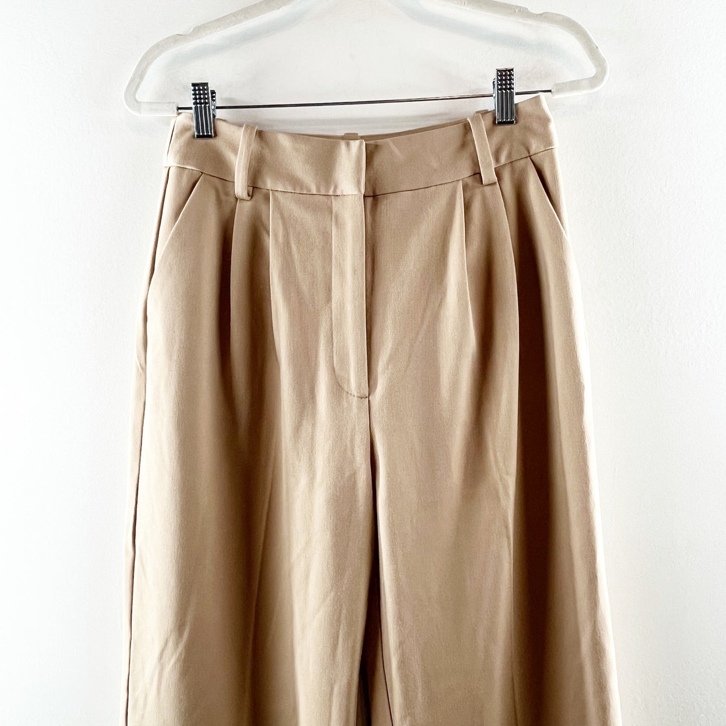 Favorite Daughter High Rise Pleated Wide Leg Trouser Pants Tan Beige 10