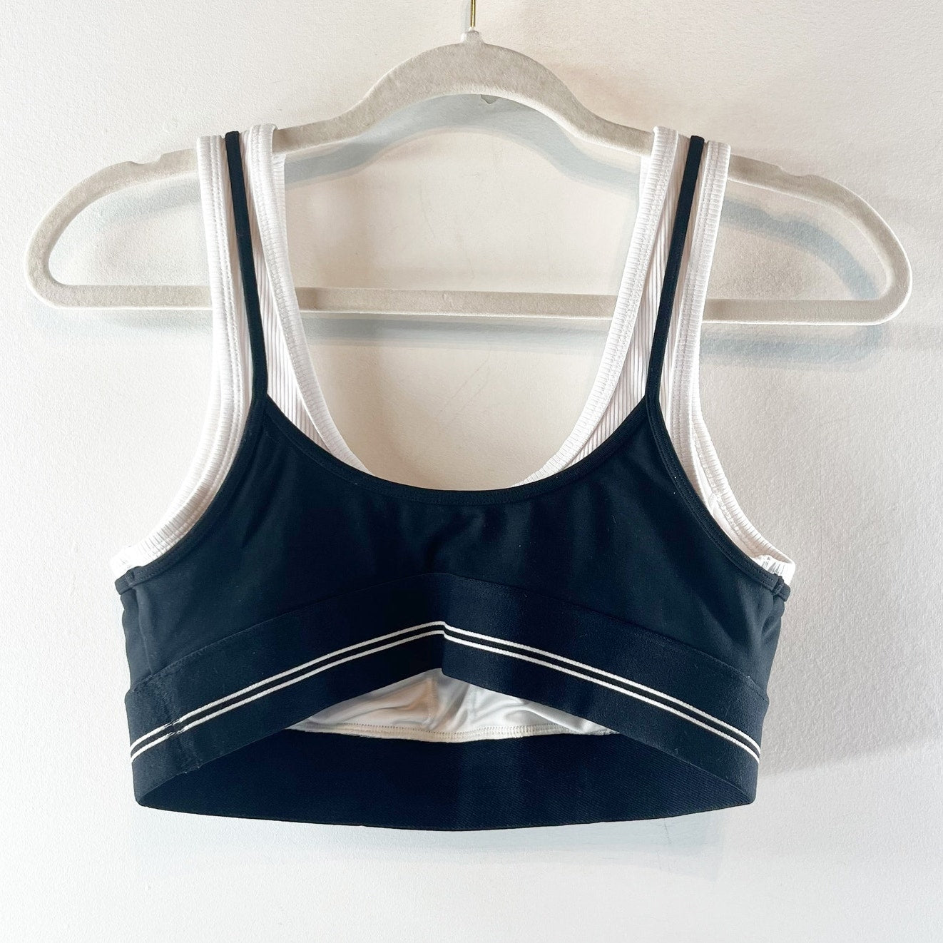 Alo Airbrush Better Together Layered Sports Bra Black White Small