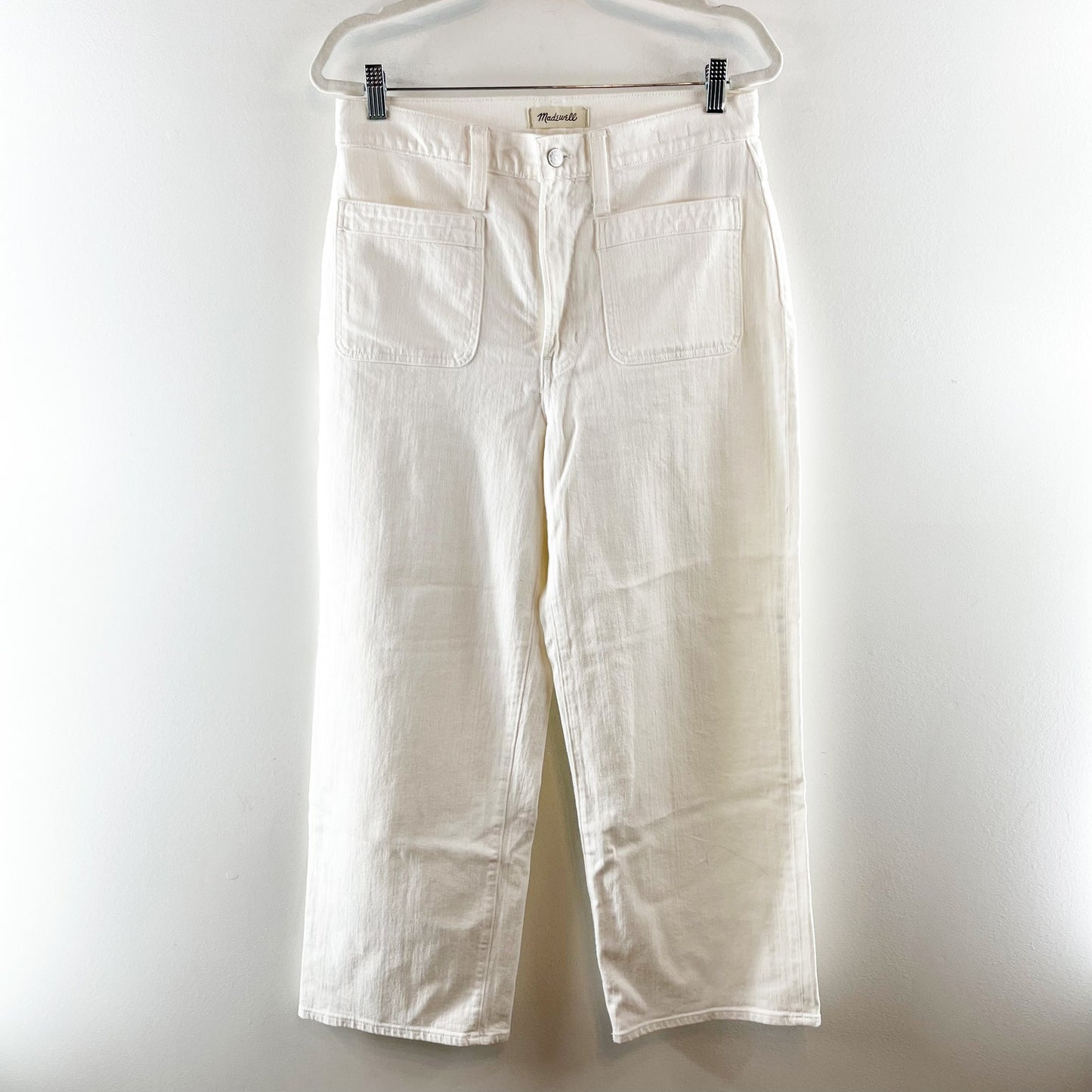 Madewell The Perfect Vintage Wide Leg Crop Jeans Patch Pocket Tile White 10