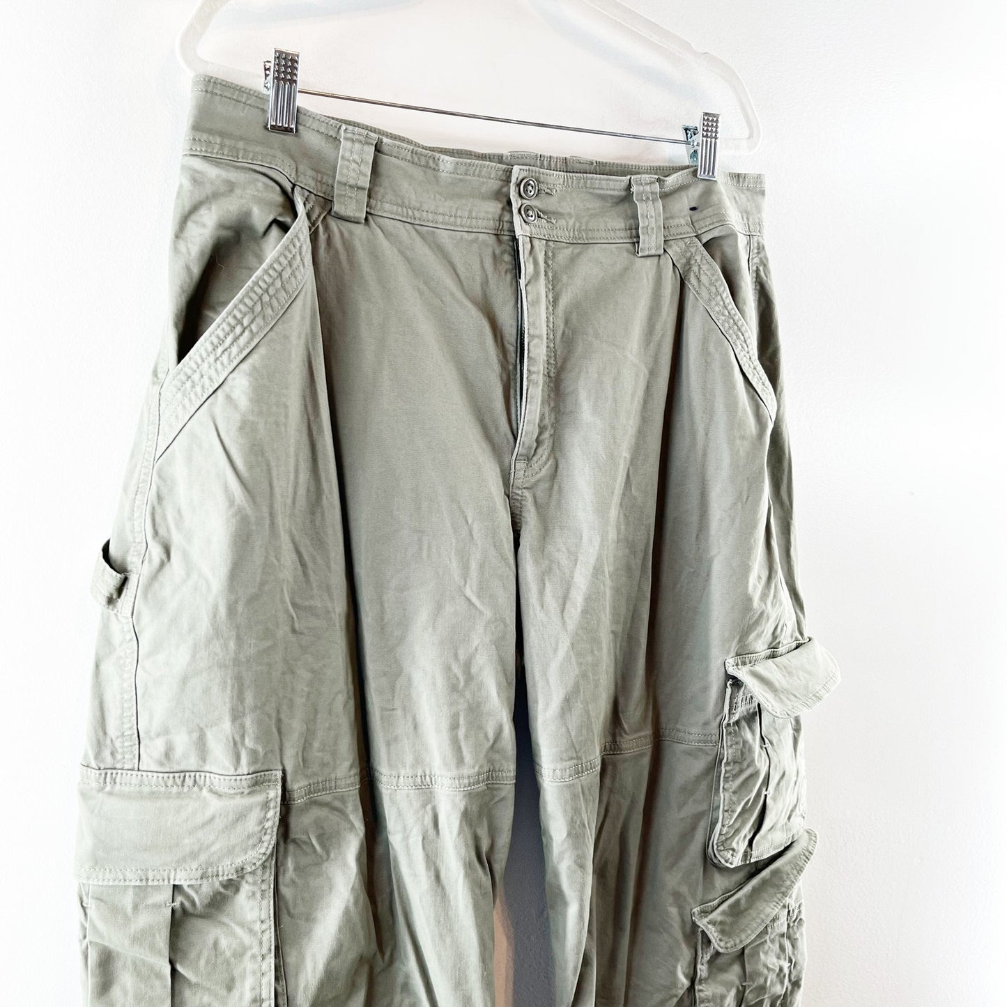 Abercrombie & Fitch High Rise Baggy Straight Leg Cargo Pants Green 16 Petite