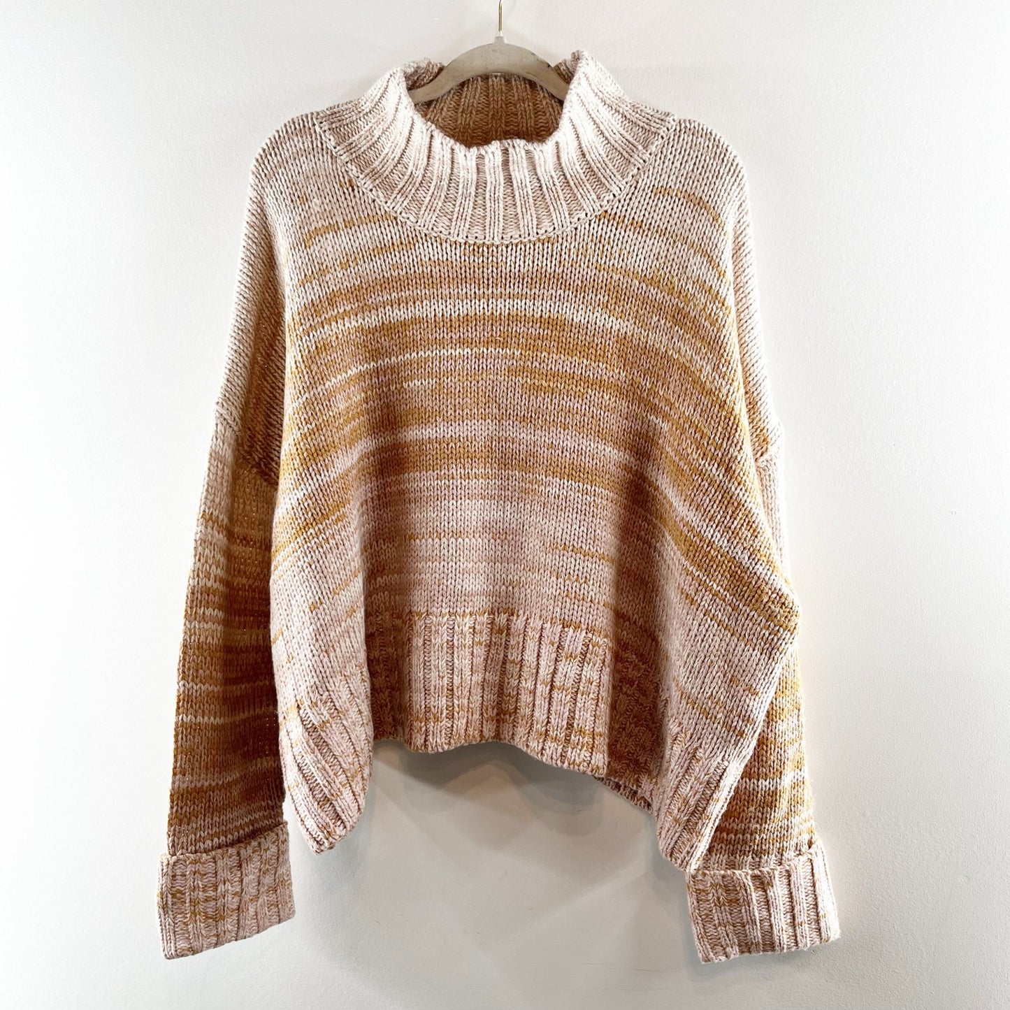 525 America Blair Shaker Knit Ombre Long Sleeve Turtleneck Sweater Beige XL