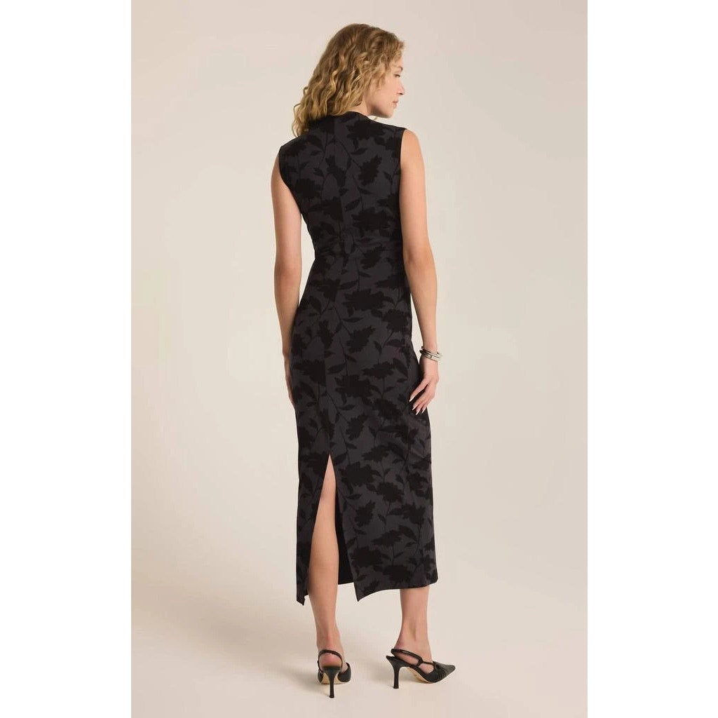 Z Supply Tatum Shadow Floral Print Sleeveless Bodycon Midi Dress Black Small
