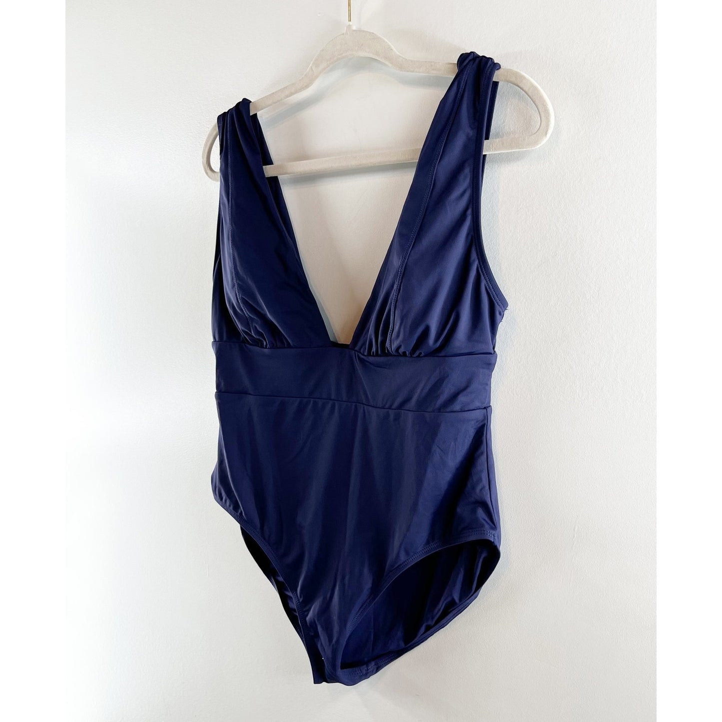 Andie Mykonos Plunge V Neck One Piece Swimsuit Navy Blue Large