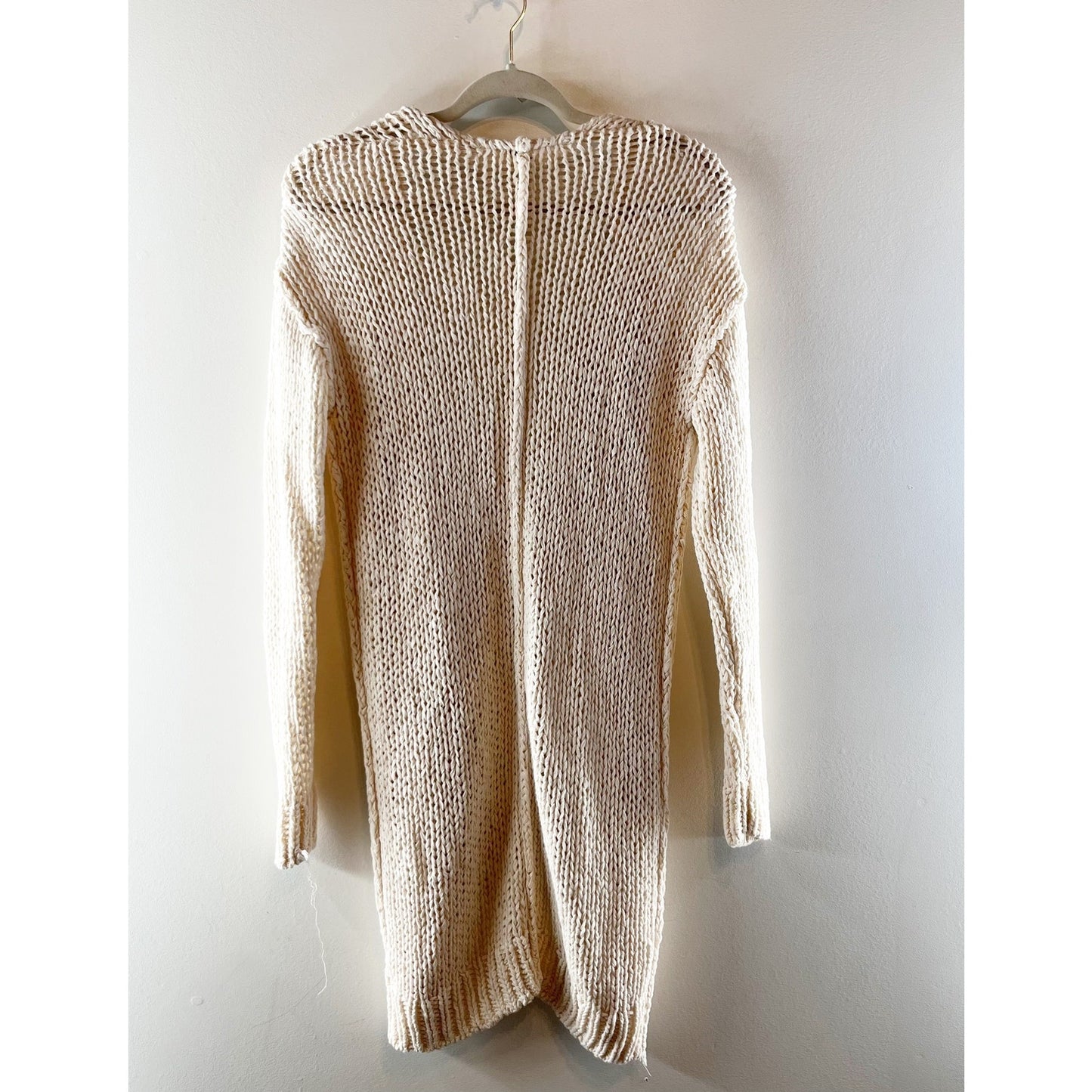Free People Crochet Knit Open Cardigan Sweater Duster Cream Tan Small