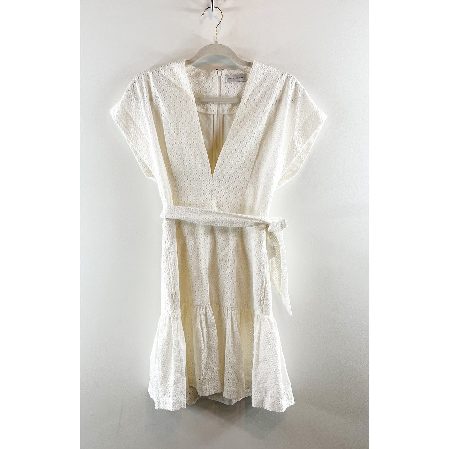 Reecca Vallance Short Sleeve Eyelet Lace Cotton Mini Dress White 0