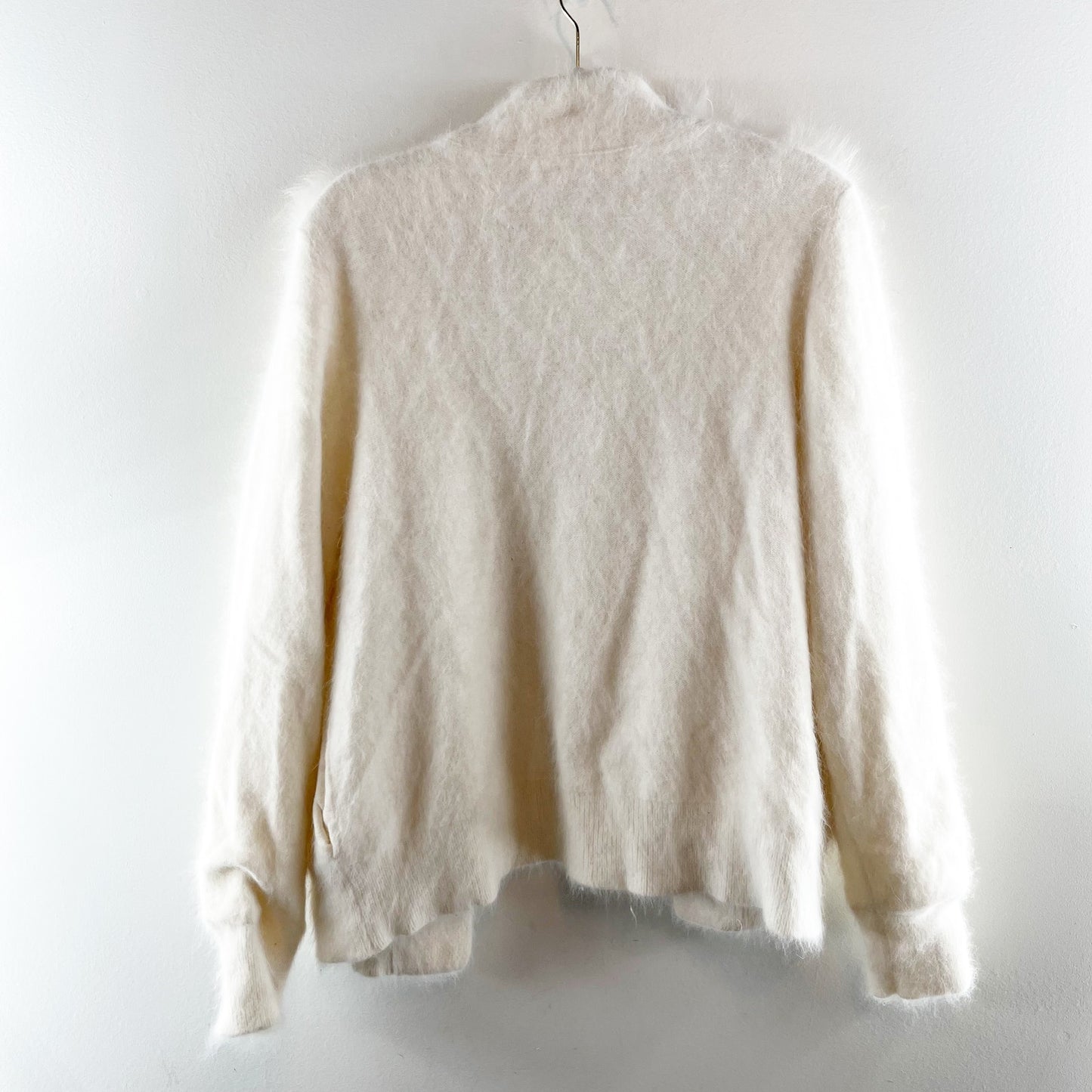 Patty Kim Long Sleeve Rabbit Fur Open Front Cardigan Sweater Cream Small / M