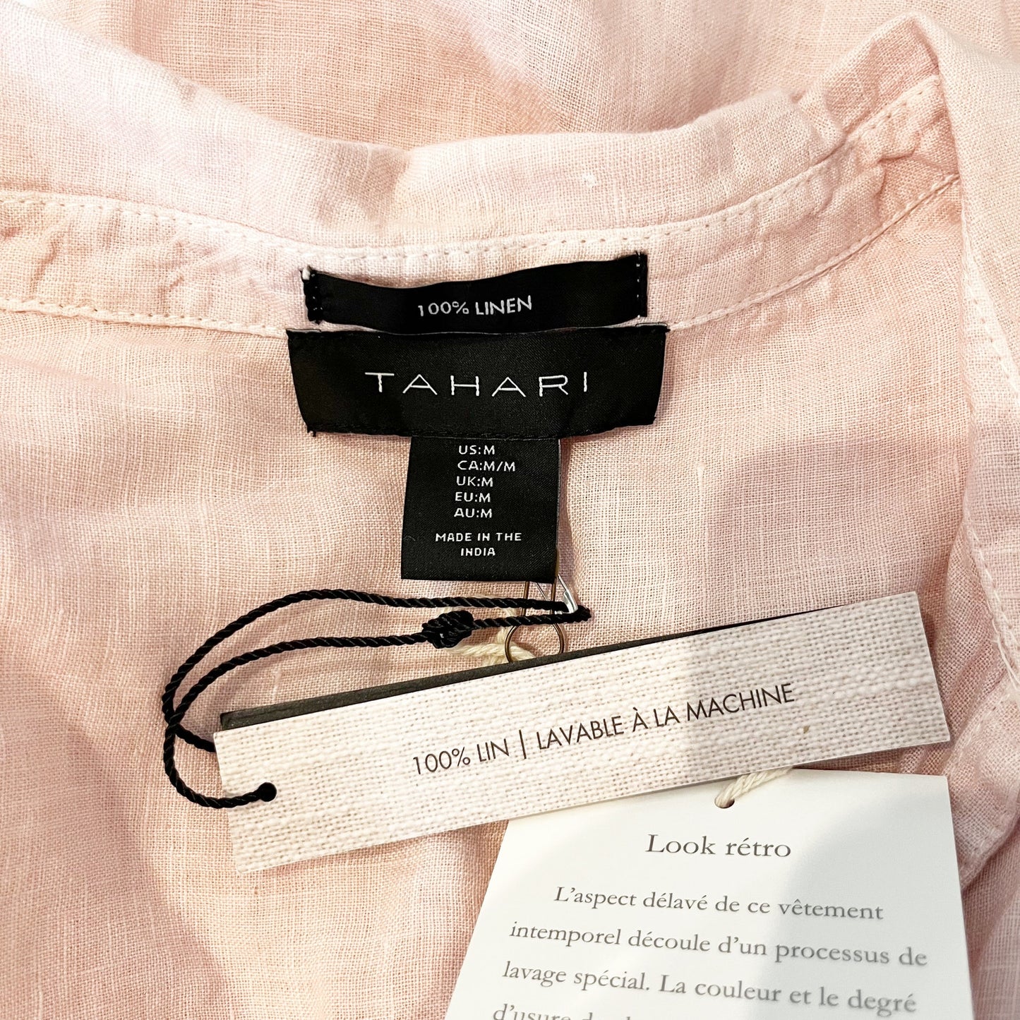 Tahari Linen V Neck Polo Tunic Top Blouse Shirt Salmon Coral Pink Medium