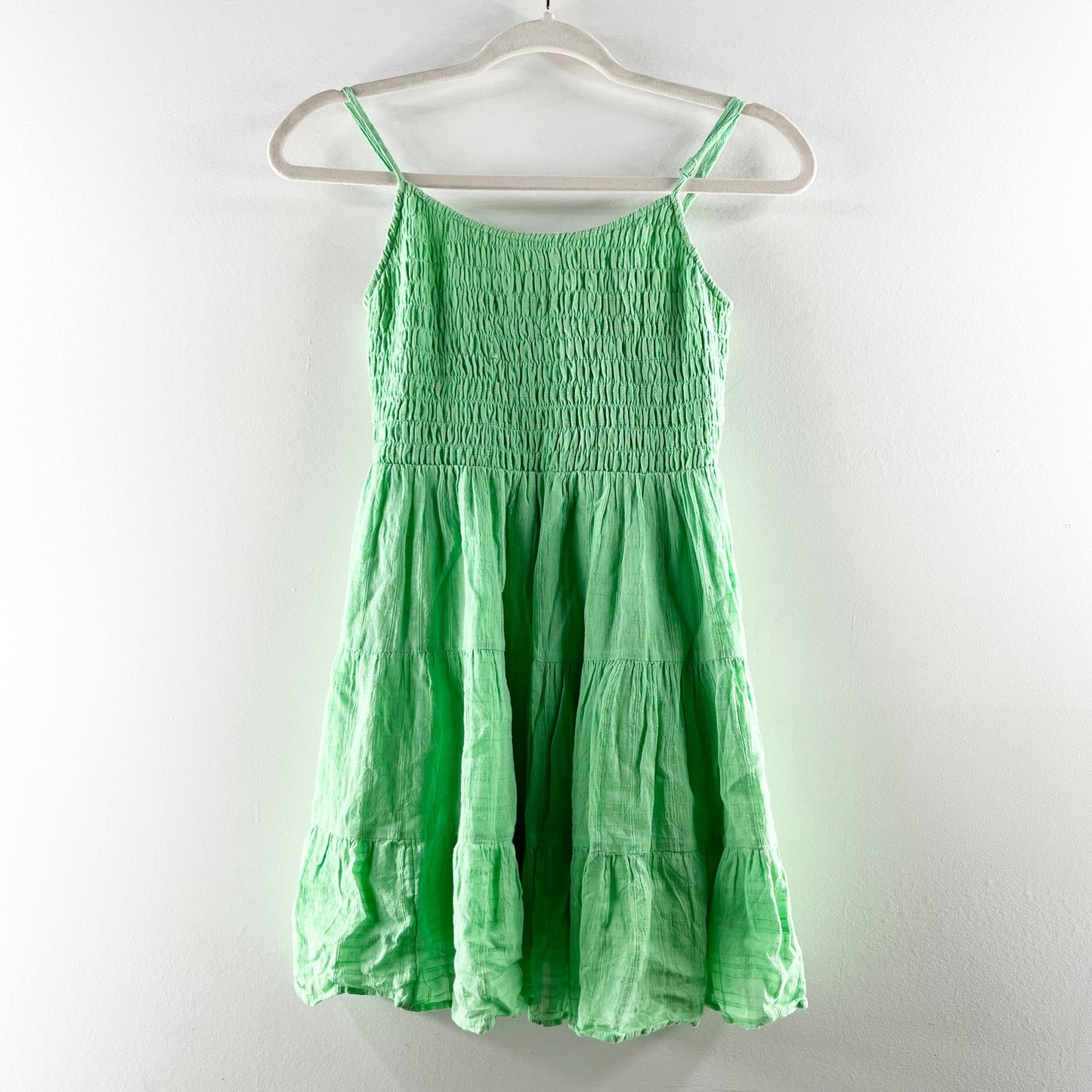 American Eagle 100% Cotton Sweetheart Neck Smocked Tiered Mini Dress Green XS