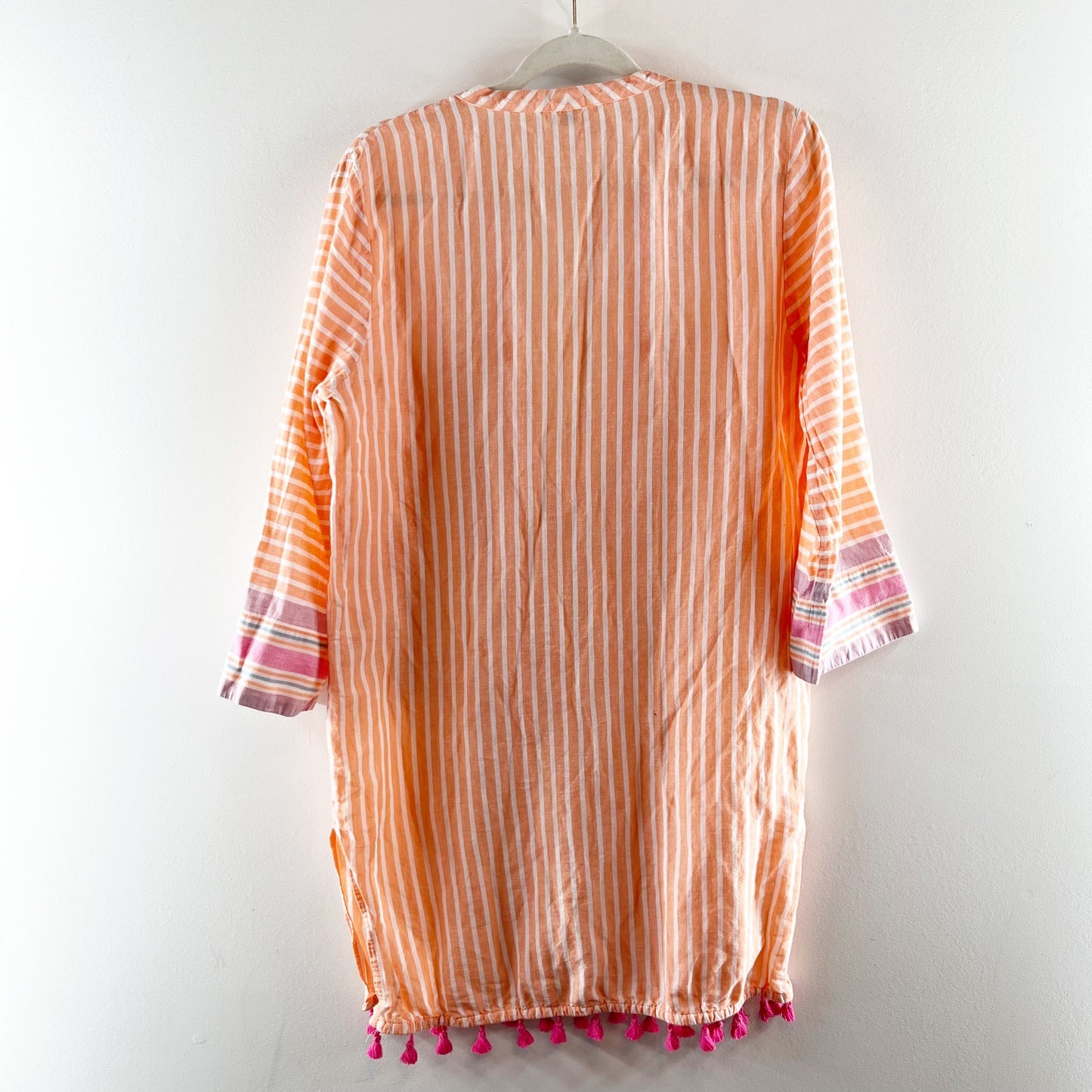 J. Crew Striped Long Sleeve Mini Tunic Beach Cover Up Dress Orange Pink Small