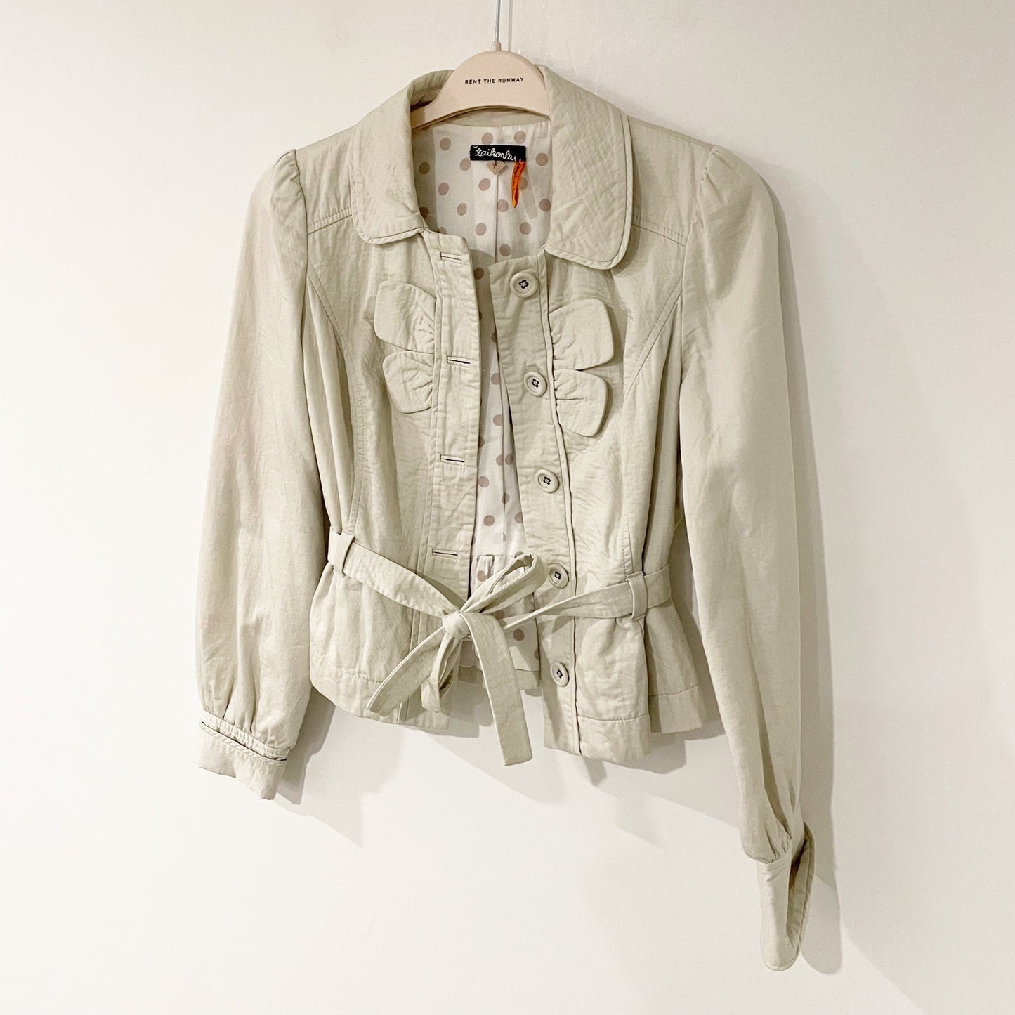 Taikonku Anthropologie Cotton Belted Jacket Khaki Cream 10