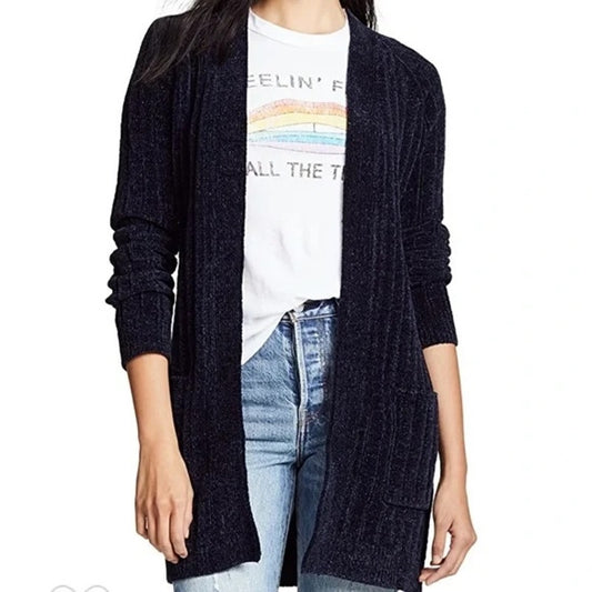 BB Dakota Ribbed Chenille Long Sleeve Duster Cardigan Black XS