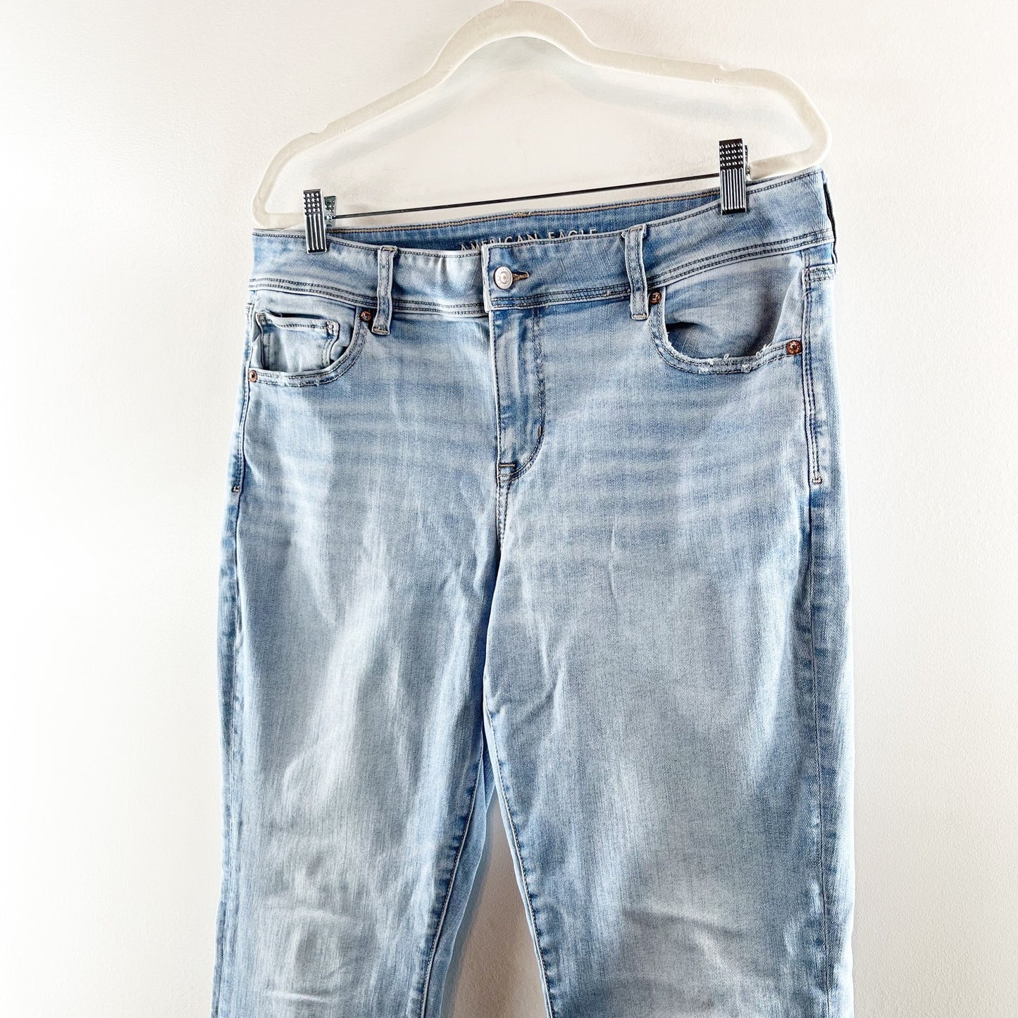 American Eagle High Rise Kick Boot Cut Jeans Light Wash Blue 16 Tall Long