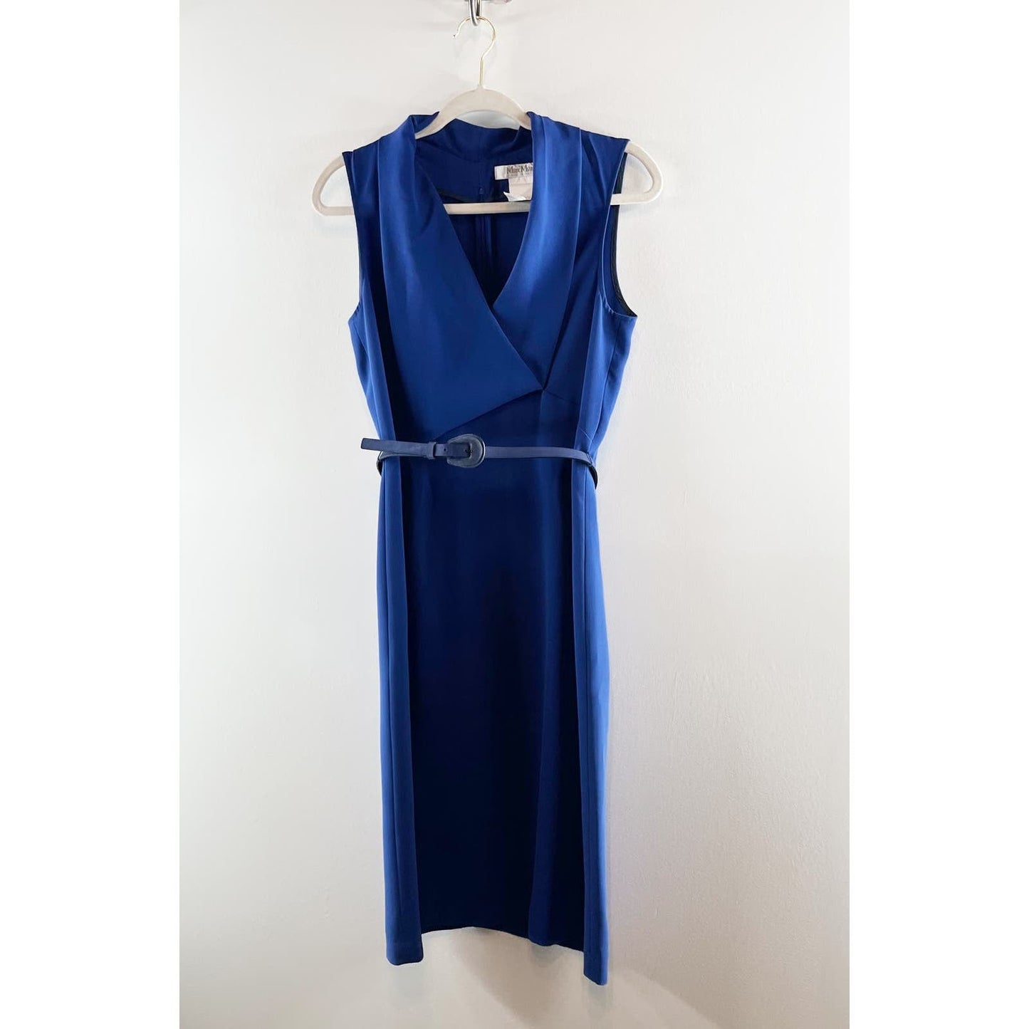 Max Mara Belted Sleeveless Sheath Knee Length Pencil Dress Royal Blue 12