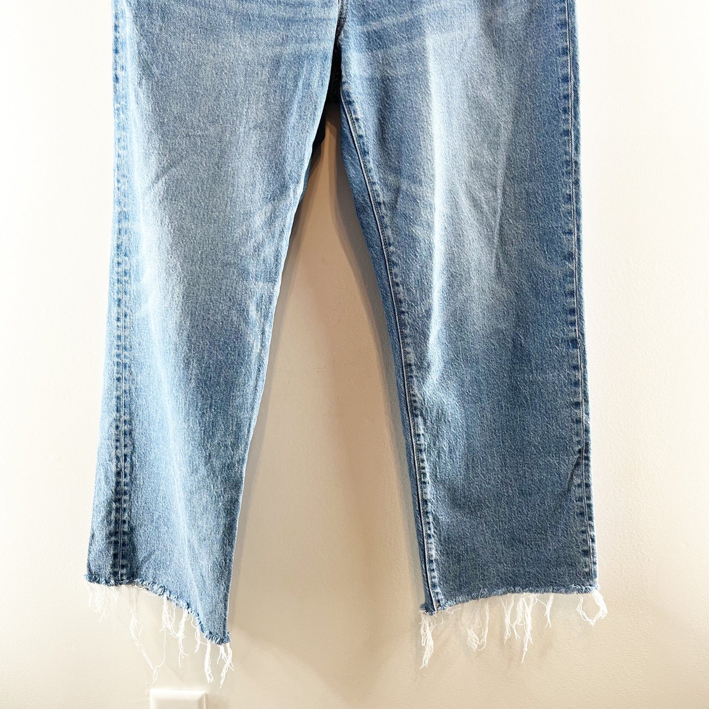 LOFT High Rise Straight Leg Raw Cut Hem Jeans Blue 14 / 32