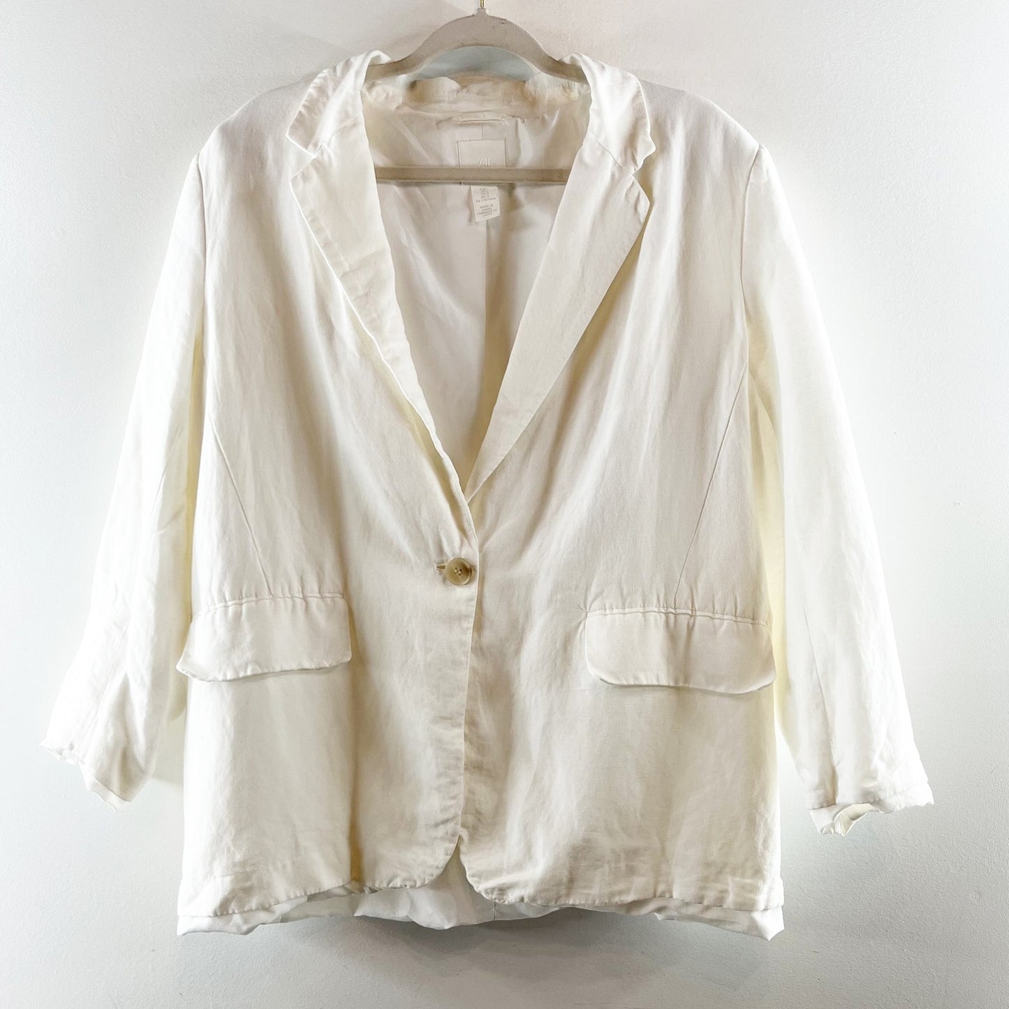 H&M Linen Blend Long Sleeve Notch Lapel Single Breasted Blazer White Large