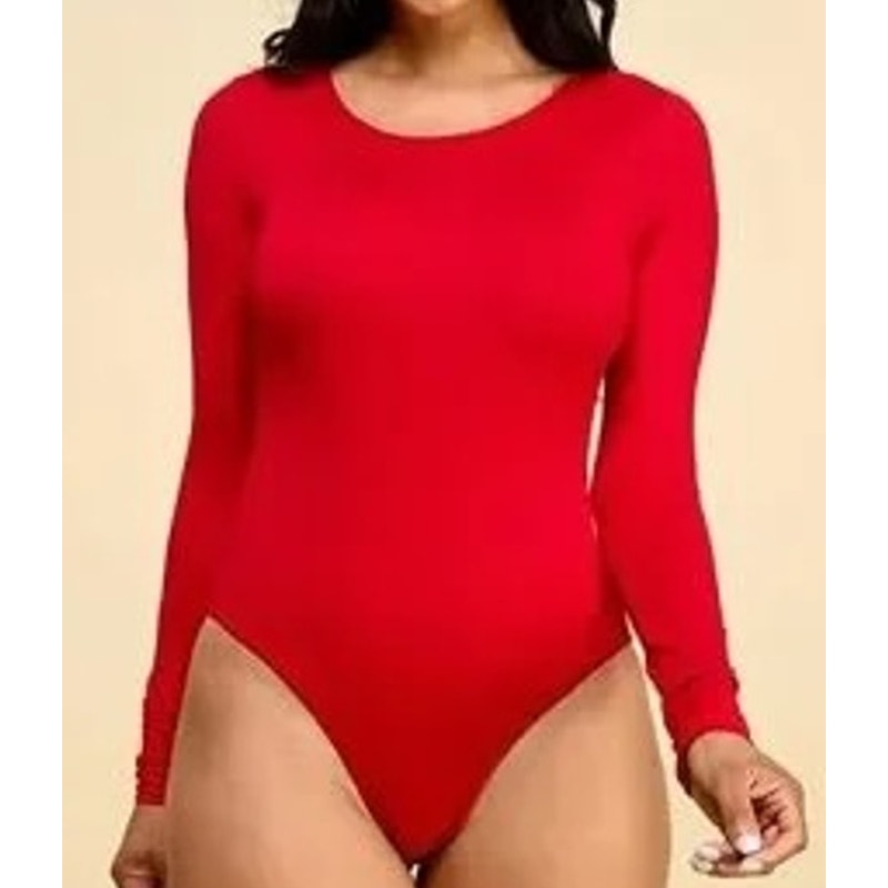 Intimately Free People Long Sleeve Seamless Crewneck Bodysuit Red Medium Large