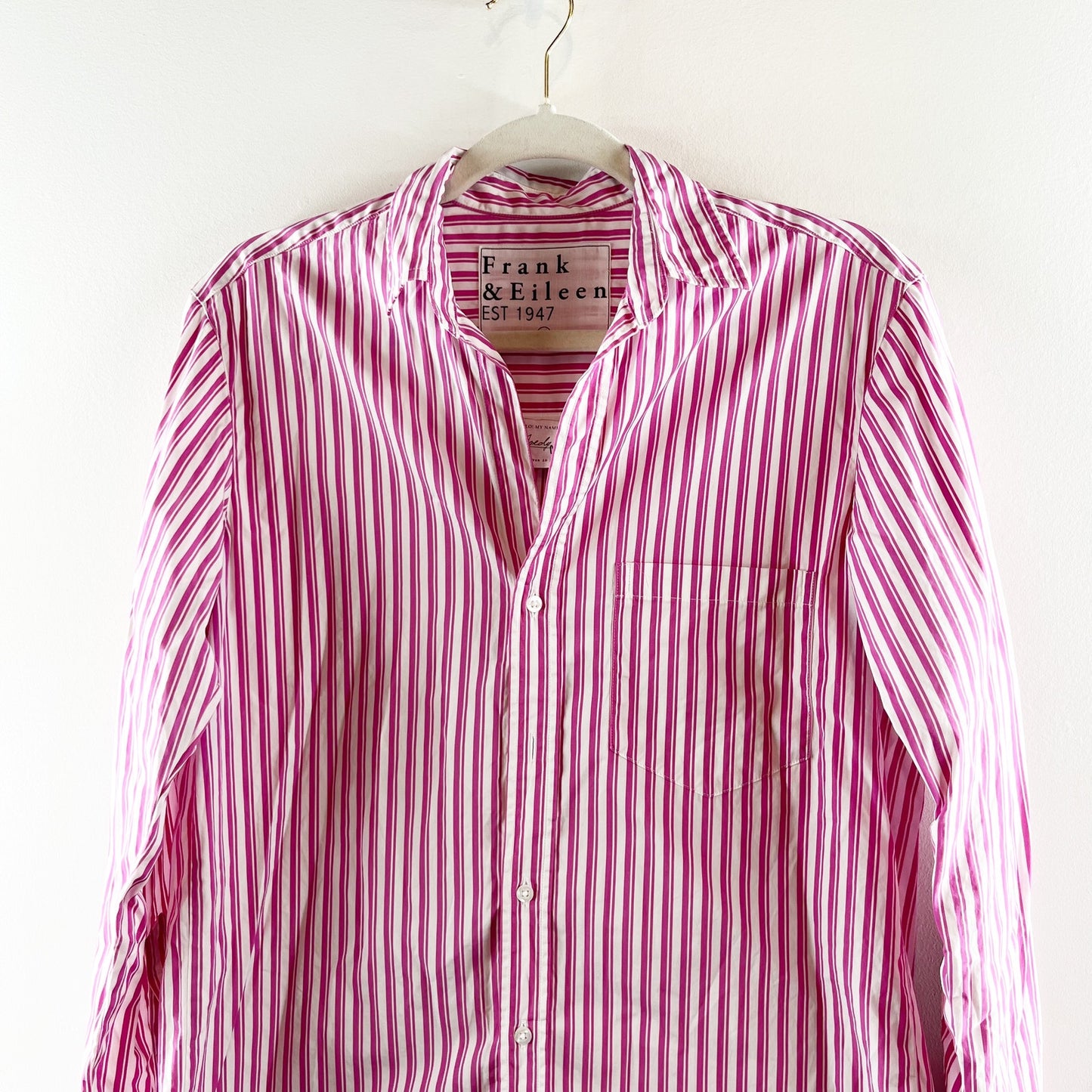 Frank & Eileen Joedy Long Sleeve Button Down Striped Cotton Shirt Pink XS