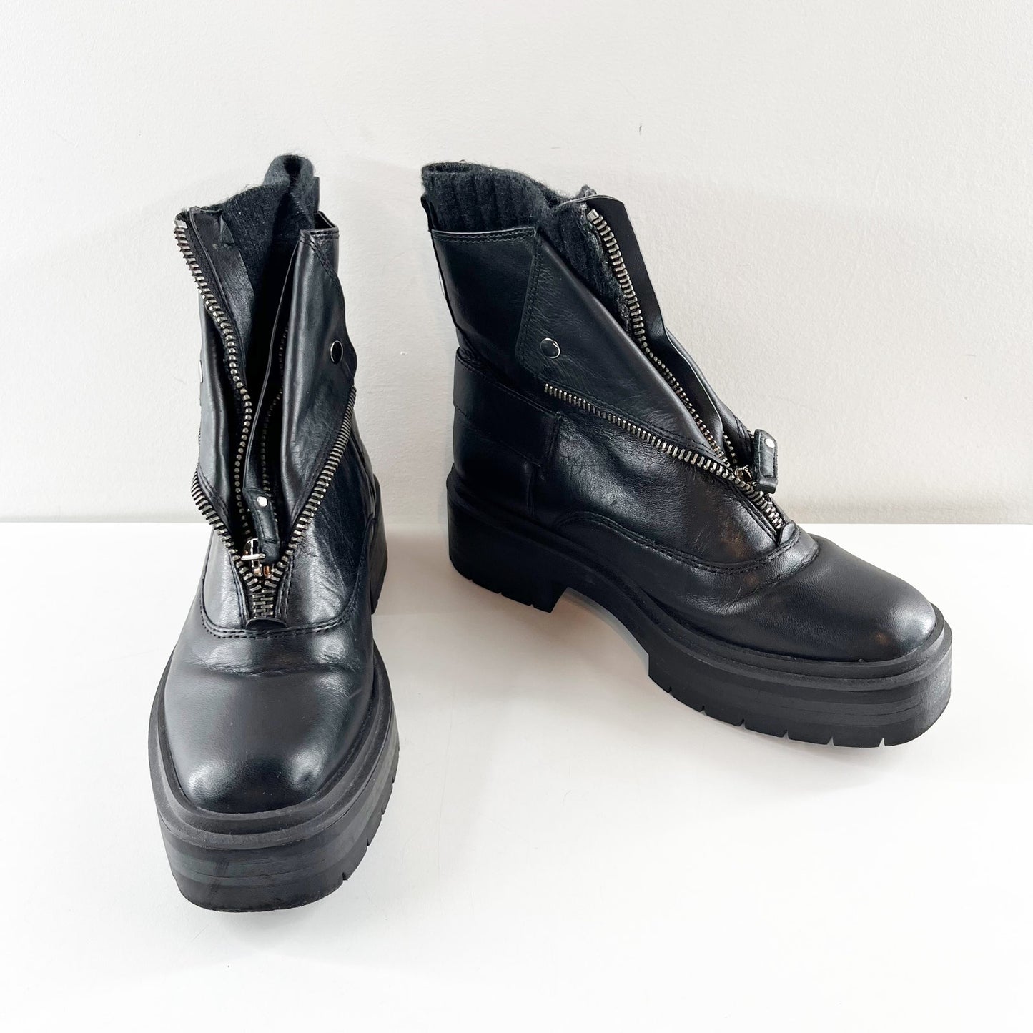 Sam Edelman Linds Ankle Moto Combat Leather Boots Booties Black 8.5