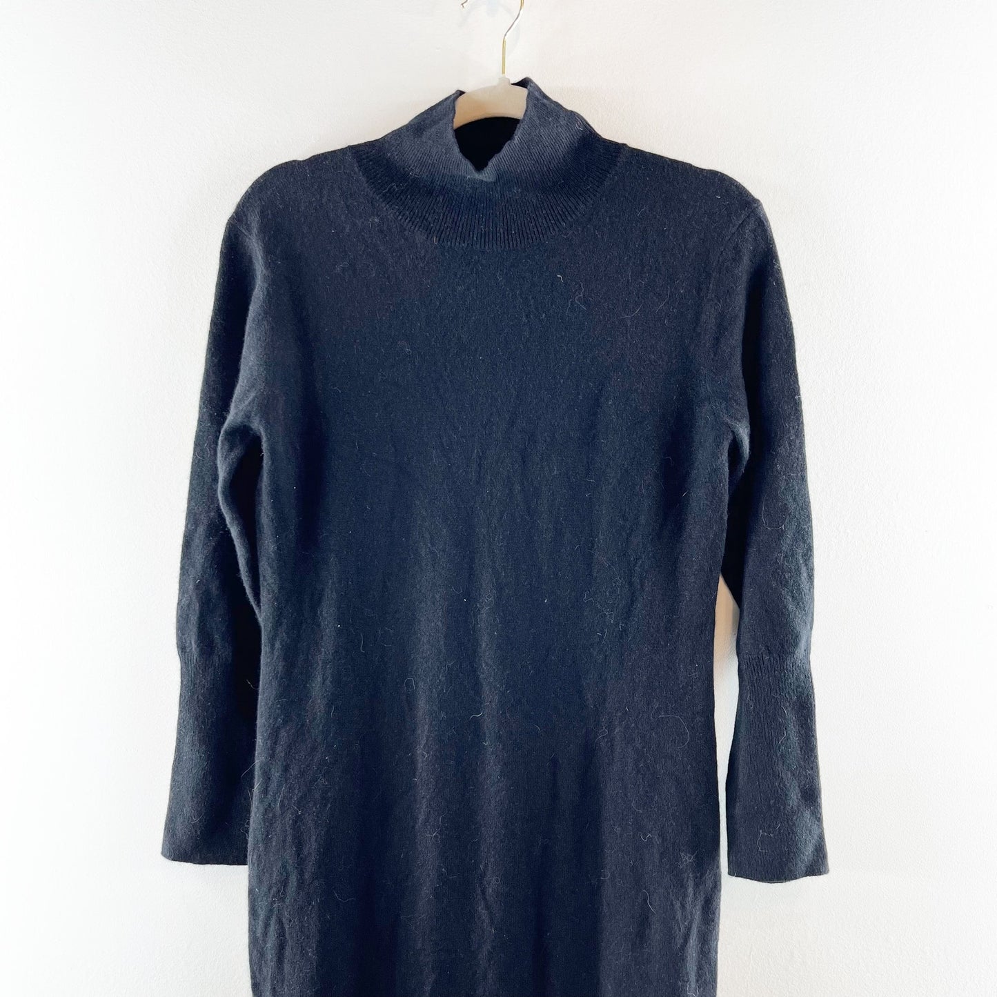 Quince Mongolian Cashmere Turtleneck Long Sleeve Midi Dress Black Small