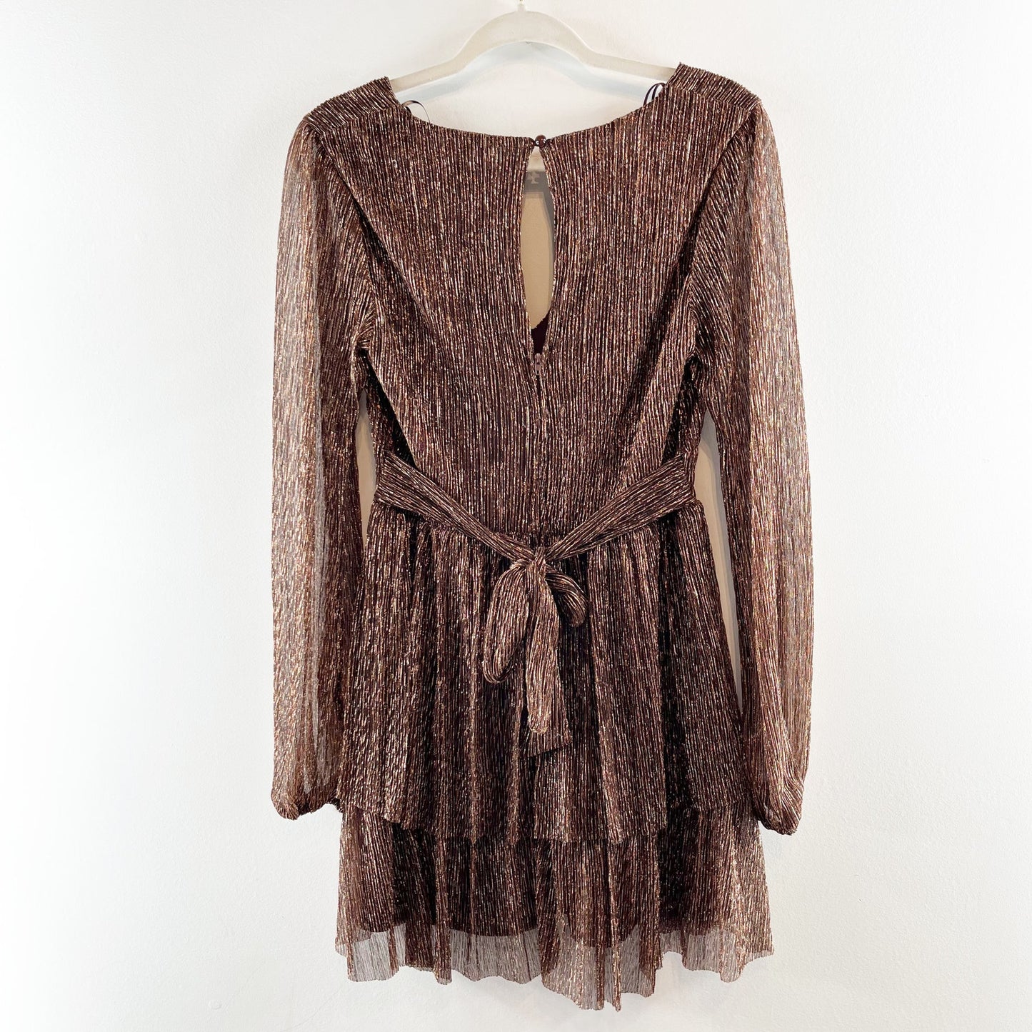 Mi Ami by Francesca's Josephine Shimmer V-Neck Mini Dress Metallic Copper Medium