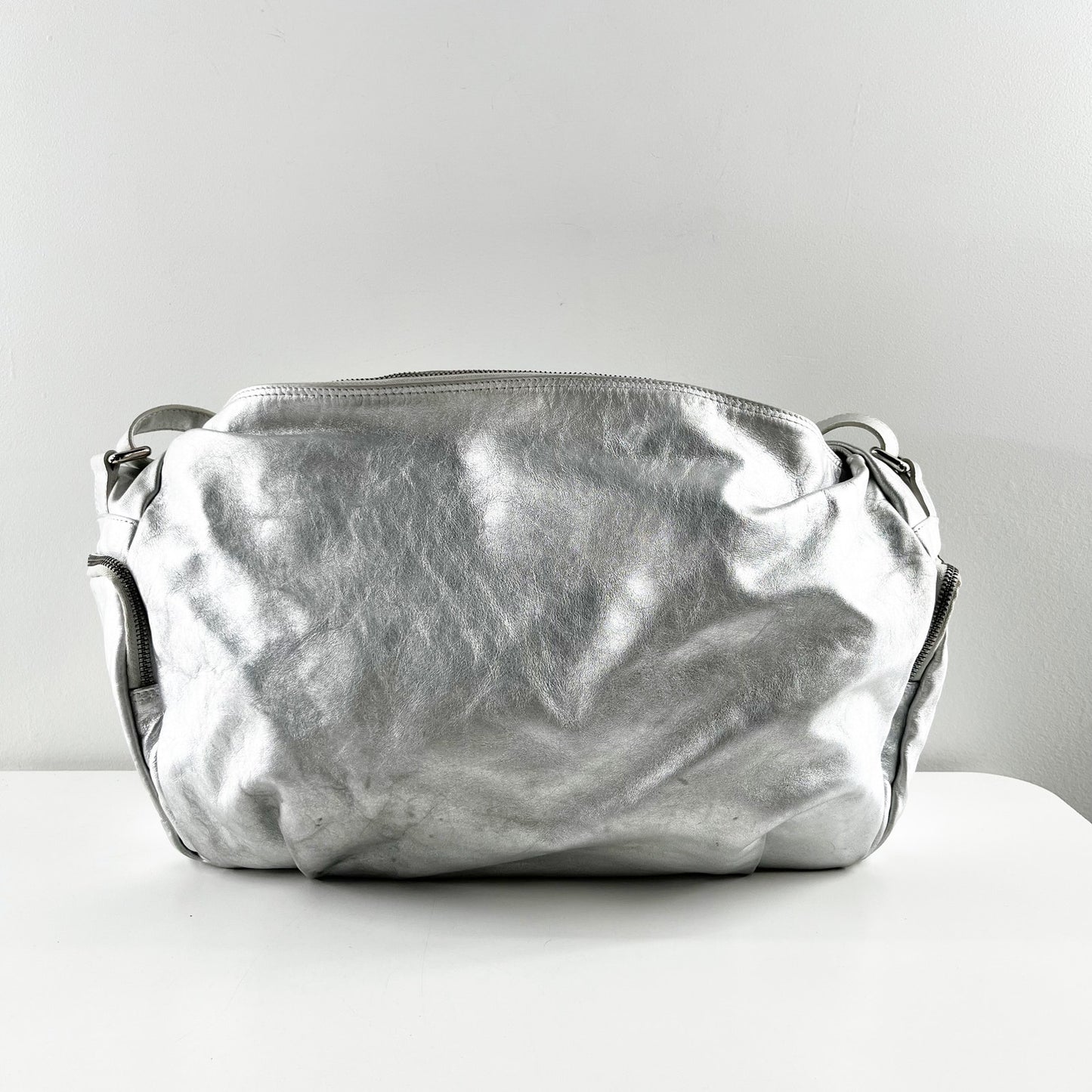 Furla Shoulder Bag Purse Metallic Silver
