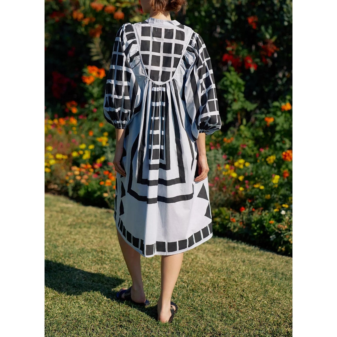 Anthropologie Kinga Csilla Geo Tunic Cotton Midi Dress Blue Black Medium
