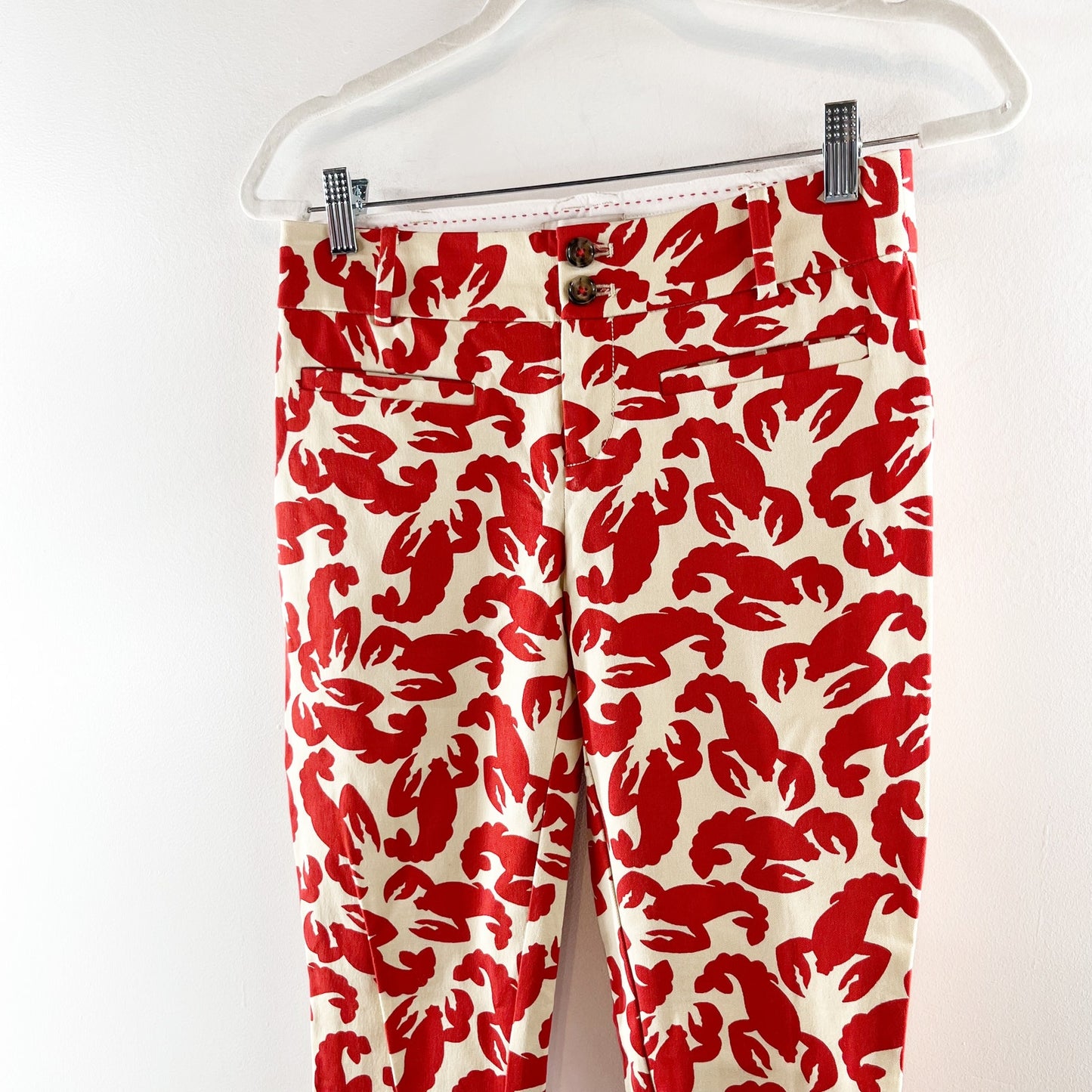 Anthropologie The Essential Slim Cropped Trouser Pants Lobster Print Red 0