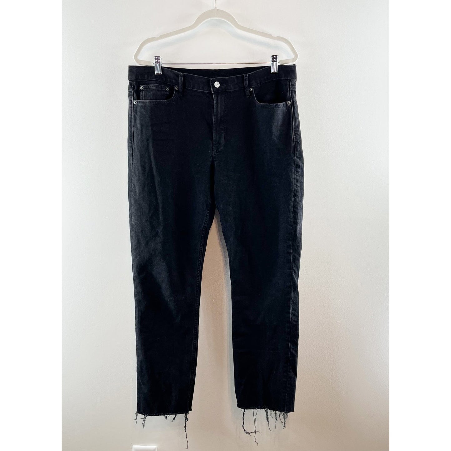 Gap Vintage Slim Mid Rise Straight Leg Raw Frayed Hem Jeans Black 16 Tall