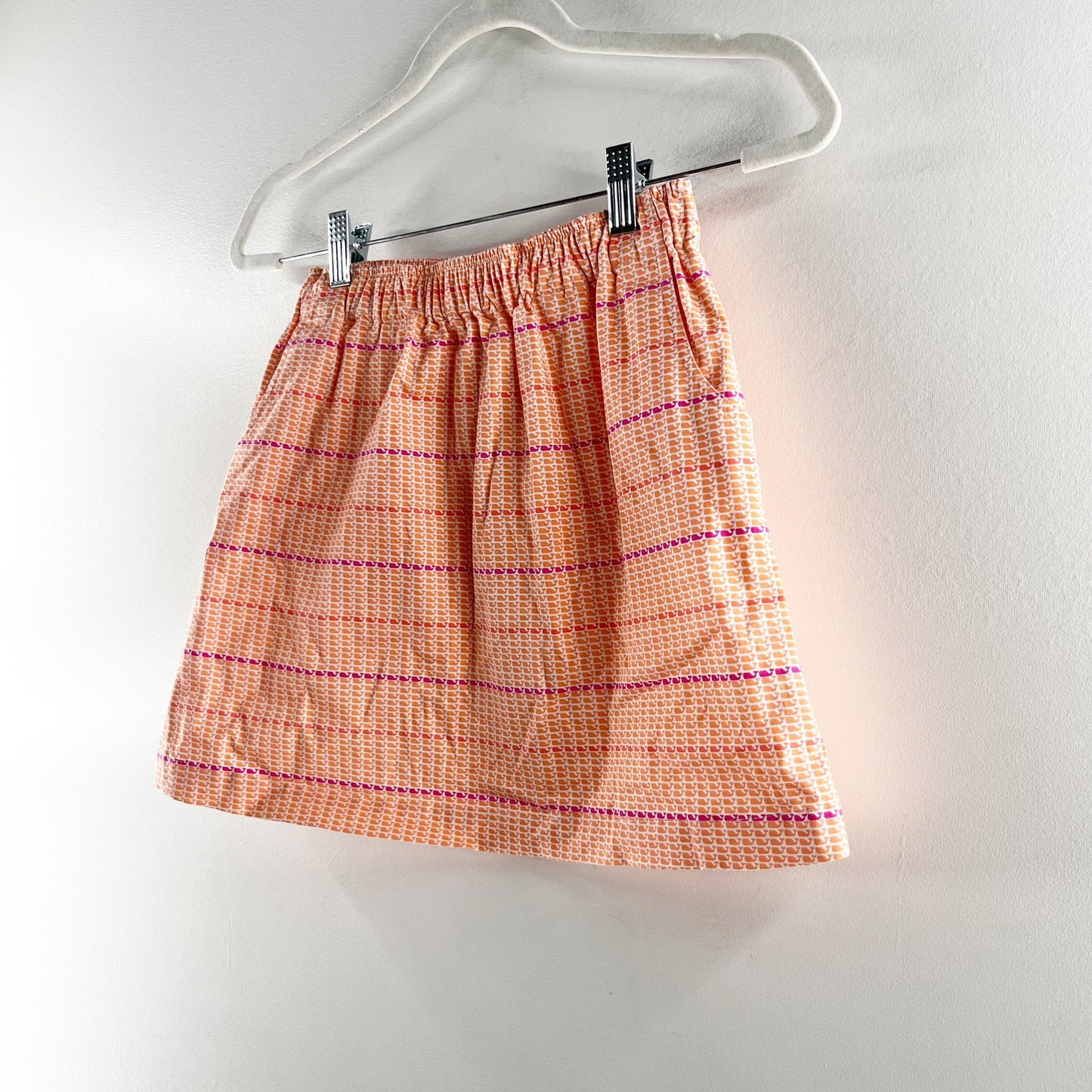 Vineyard Vines Whale Print Stripe Stretch A-Line Pull-On Mini Skirt Peach Medium