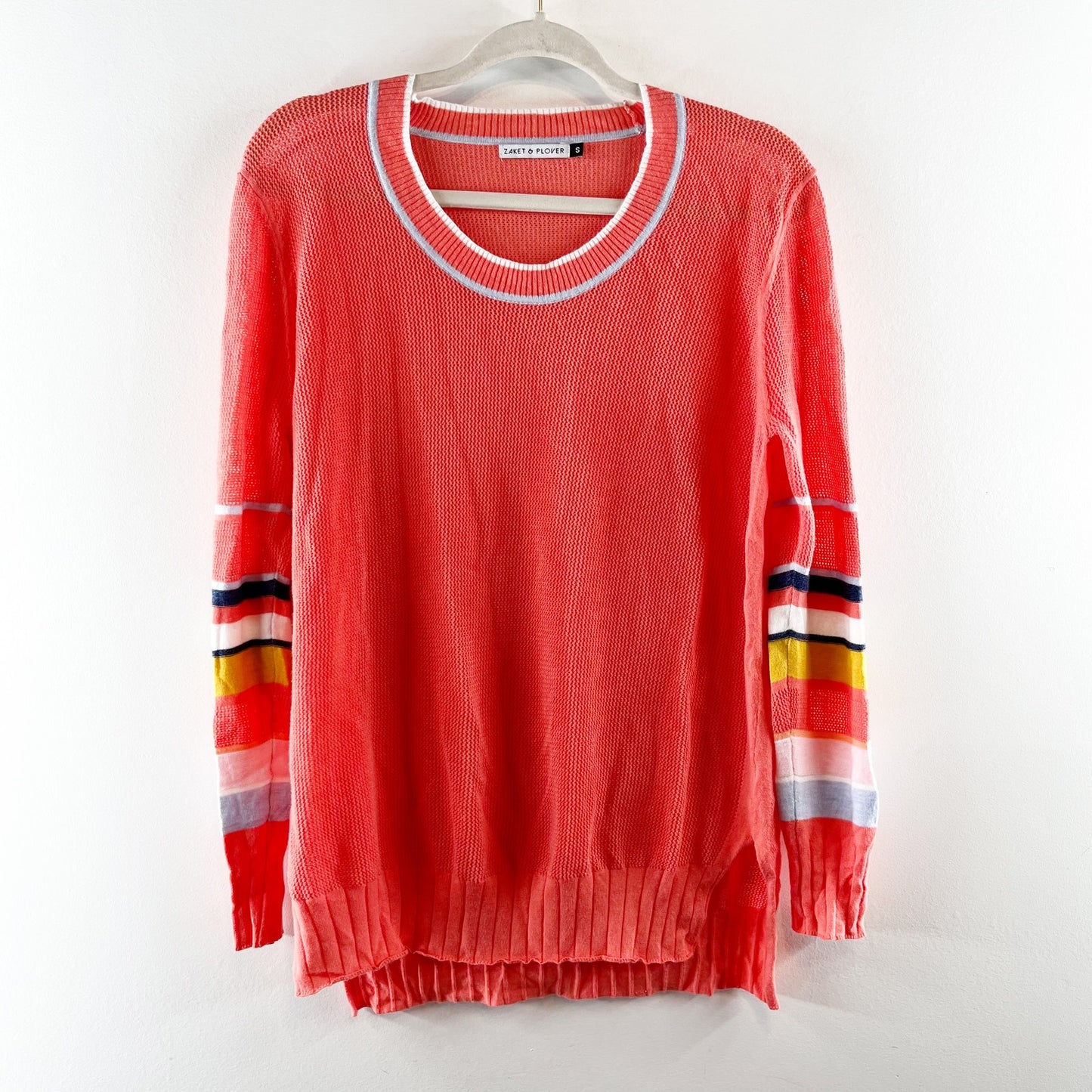 Zaket & Plover Long Sleeve Stripe Crewneck Sweater Top Orange Small