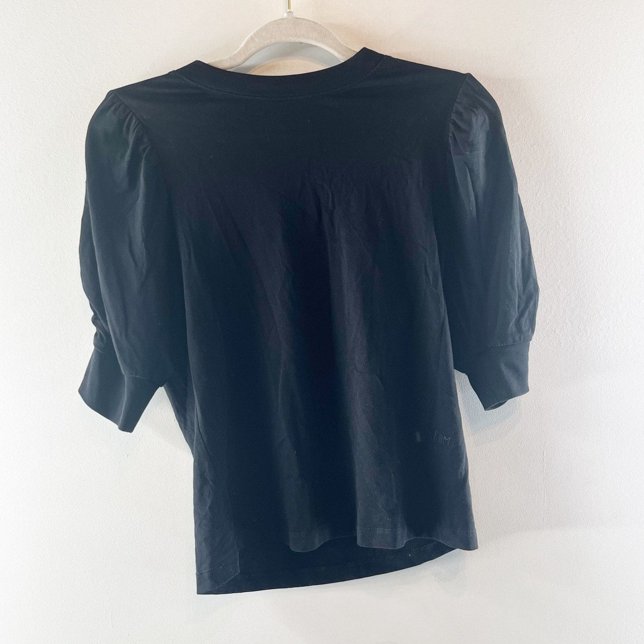 FRAME Frankie Elbow Length Crewneck Cotton Tee Shirt Top Black Small