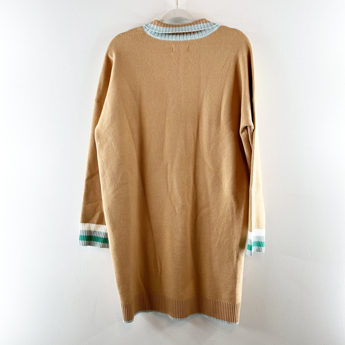 Maeve Anthropologie Varsity Half-Zip Tunic Mini Dress Neutral Tan Yellow Large