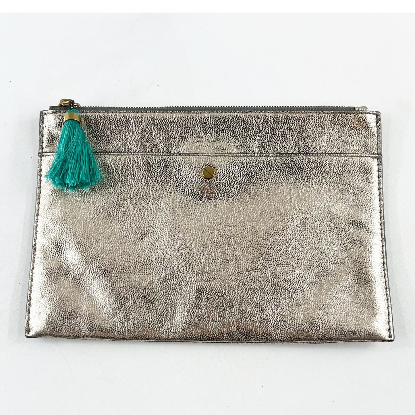 J. Crew Large Pouch Wallet in Italian Metallic Leather Gold