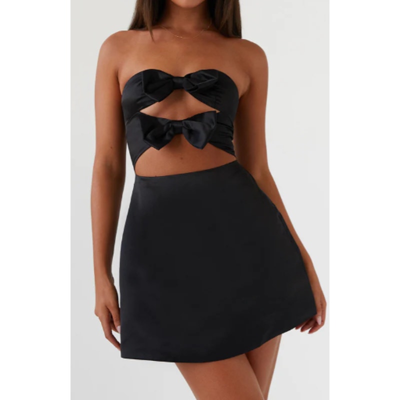 Peppermayo Girl Crush Bow Strapless Cutout Flared Mini Dress Black 2