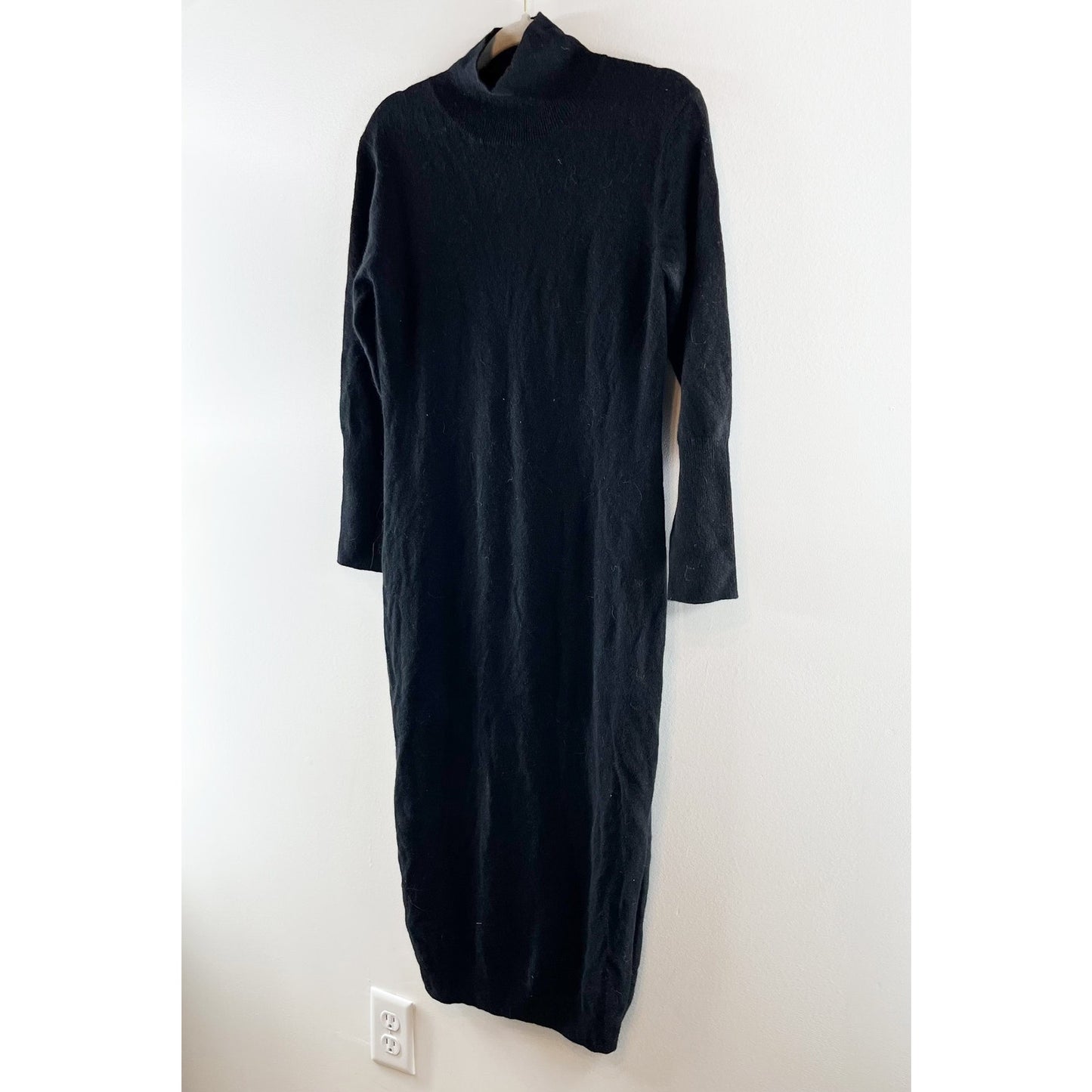 Quince Mongolian Cashmere Turtleneck Long Sleeve Midi Dress Black Small