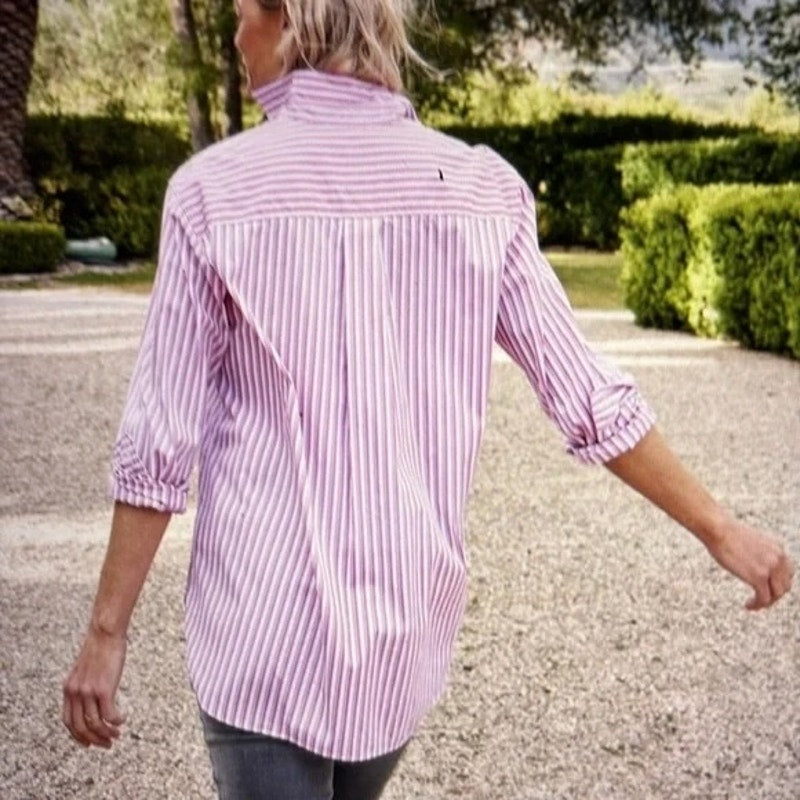 Frank & Eileen Joedy Long Sleeve Button Down Striped Cotton Shirt Pink XS