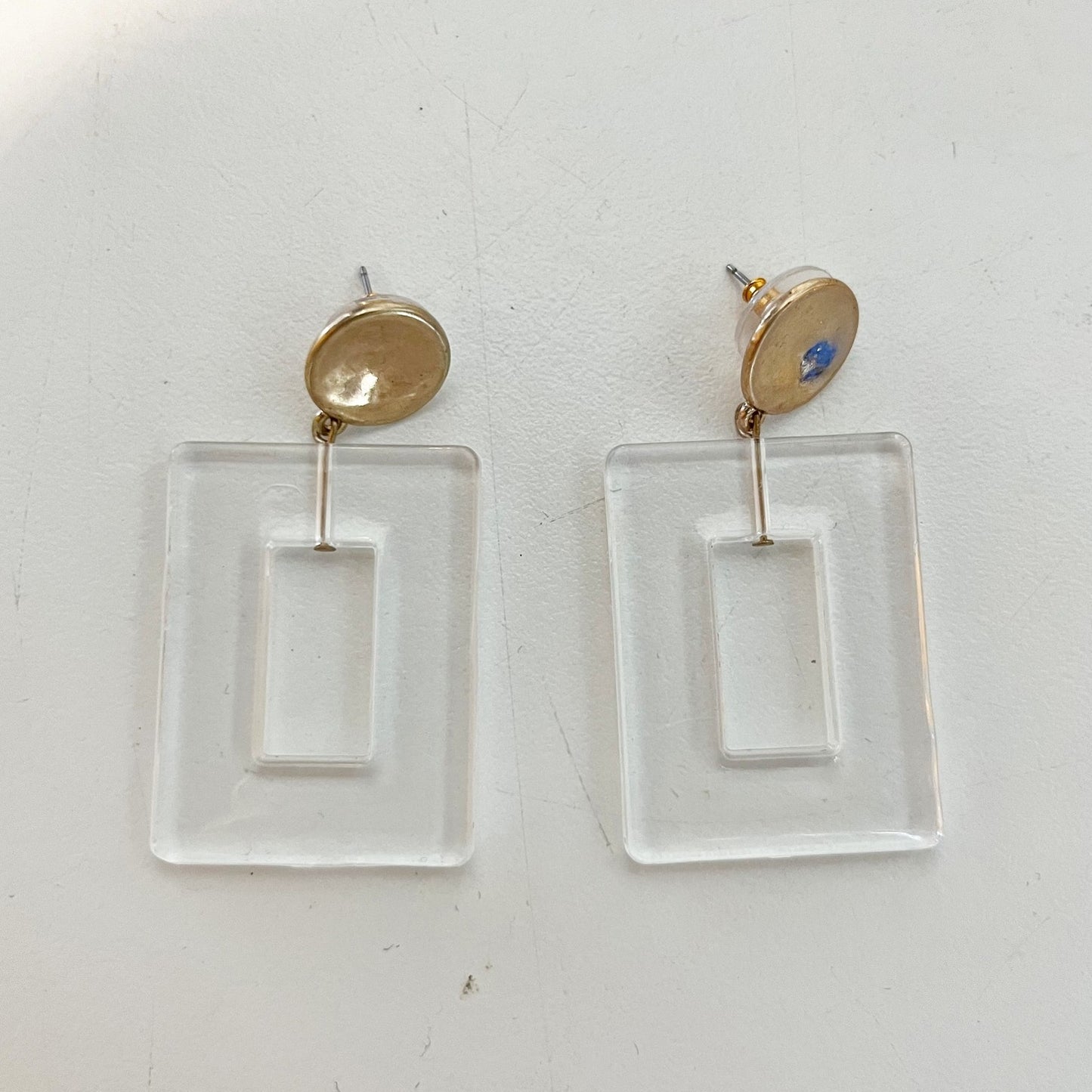 Acrylic Rectangle Drop Clear Dangle Earrings with Gold Post