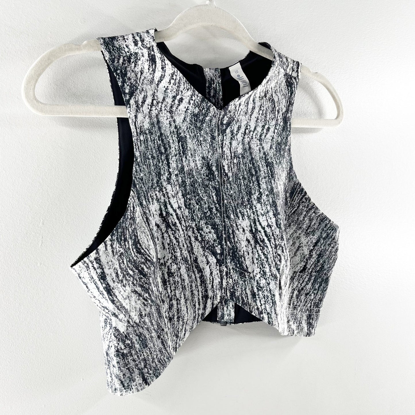 Lululemon Zip Back Crop Sports Bra Workout Top Black White 10
