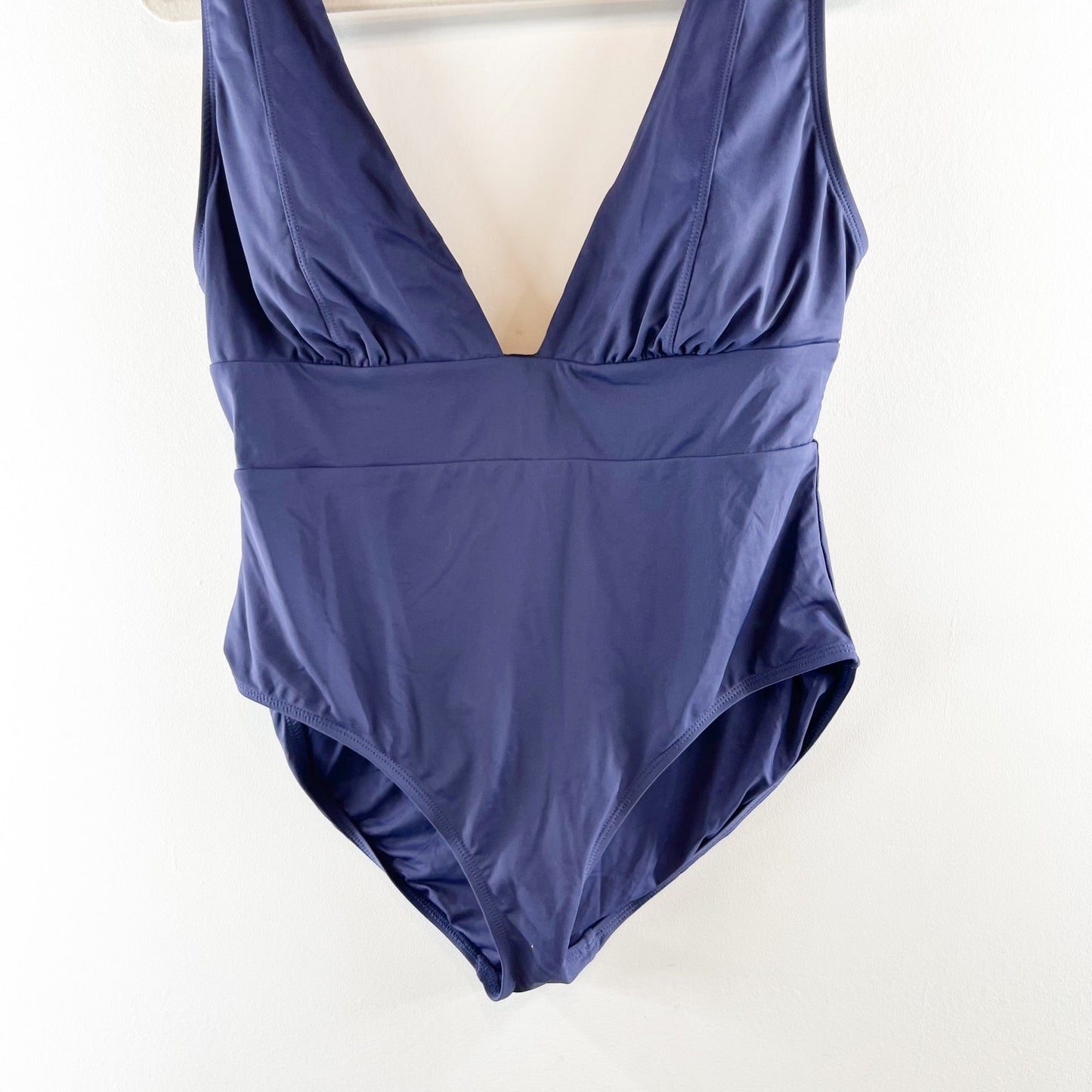 Andie Mykonos Plunge V Neck One Piece Swimsuit Navy Blue Large