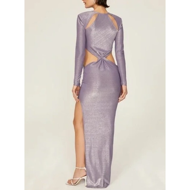 Bronx & Banco Amara Long Sleeve Cutout Maxi Dress Gown Lilac Purple XXL