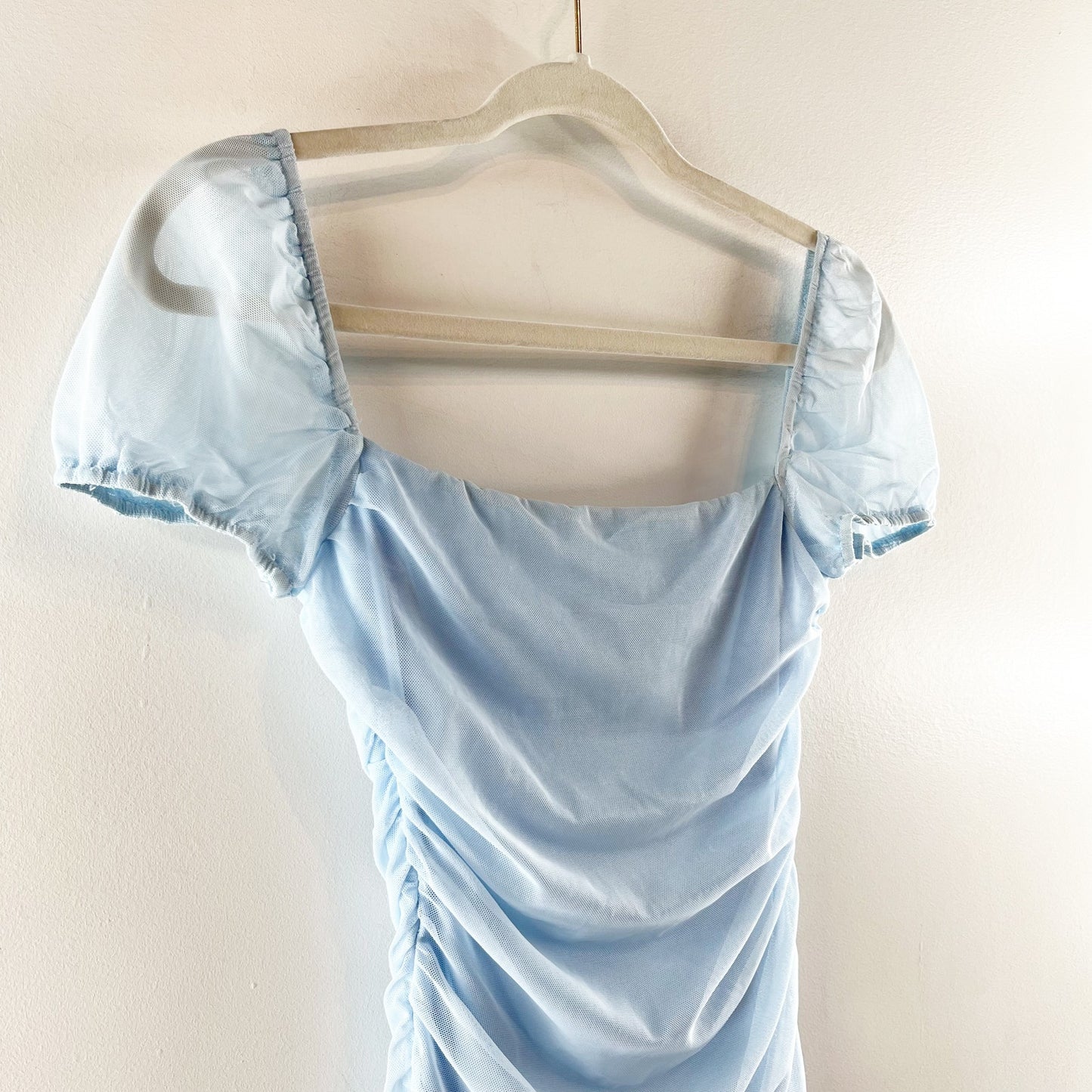 Princess Polly Charvi Sheer Puff Sleeves Ruched Bodycon Mini Dress Blue 0