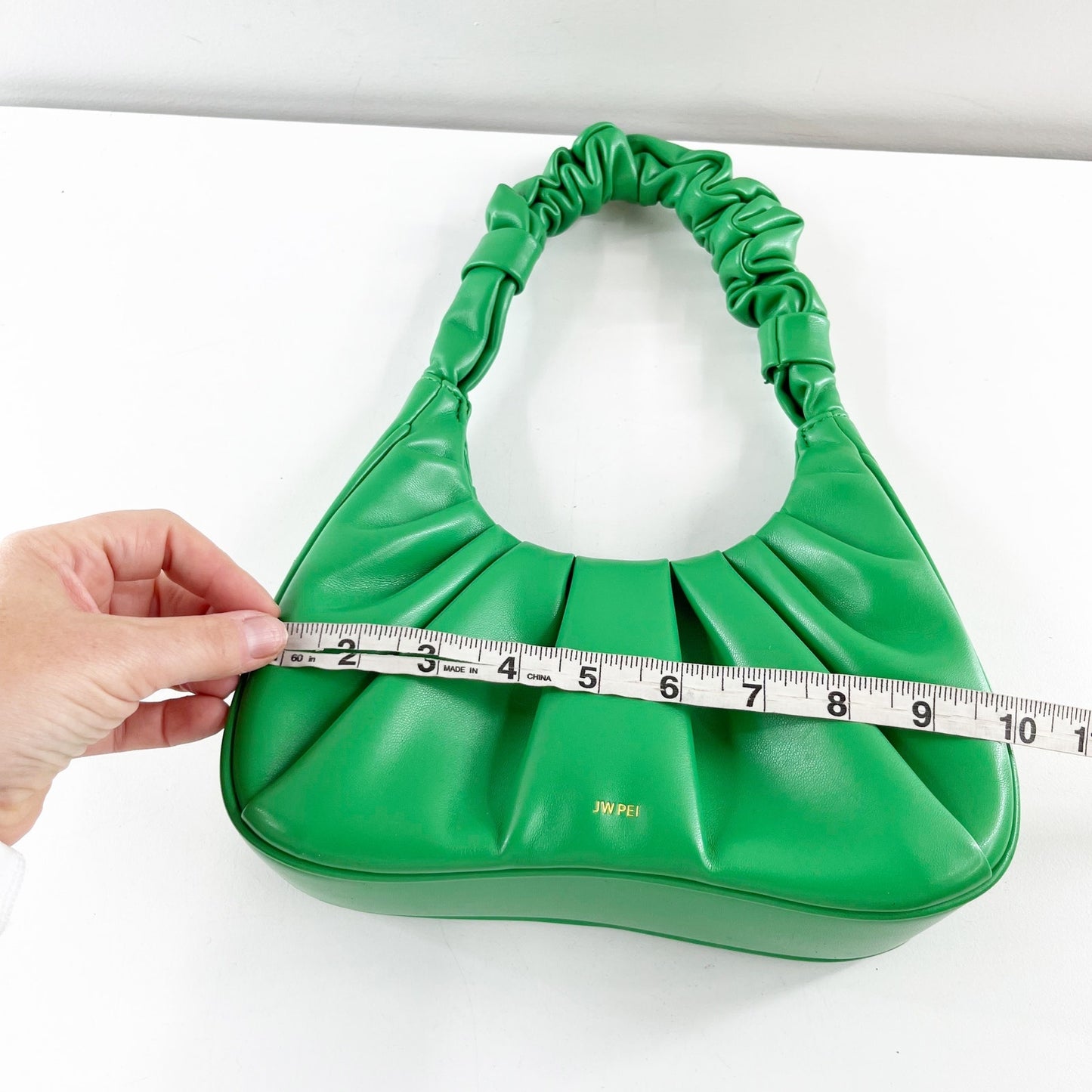 JW PEI Gabbi Ruched Vegan Leather Shoulder Bag Purse Grass Green