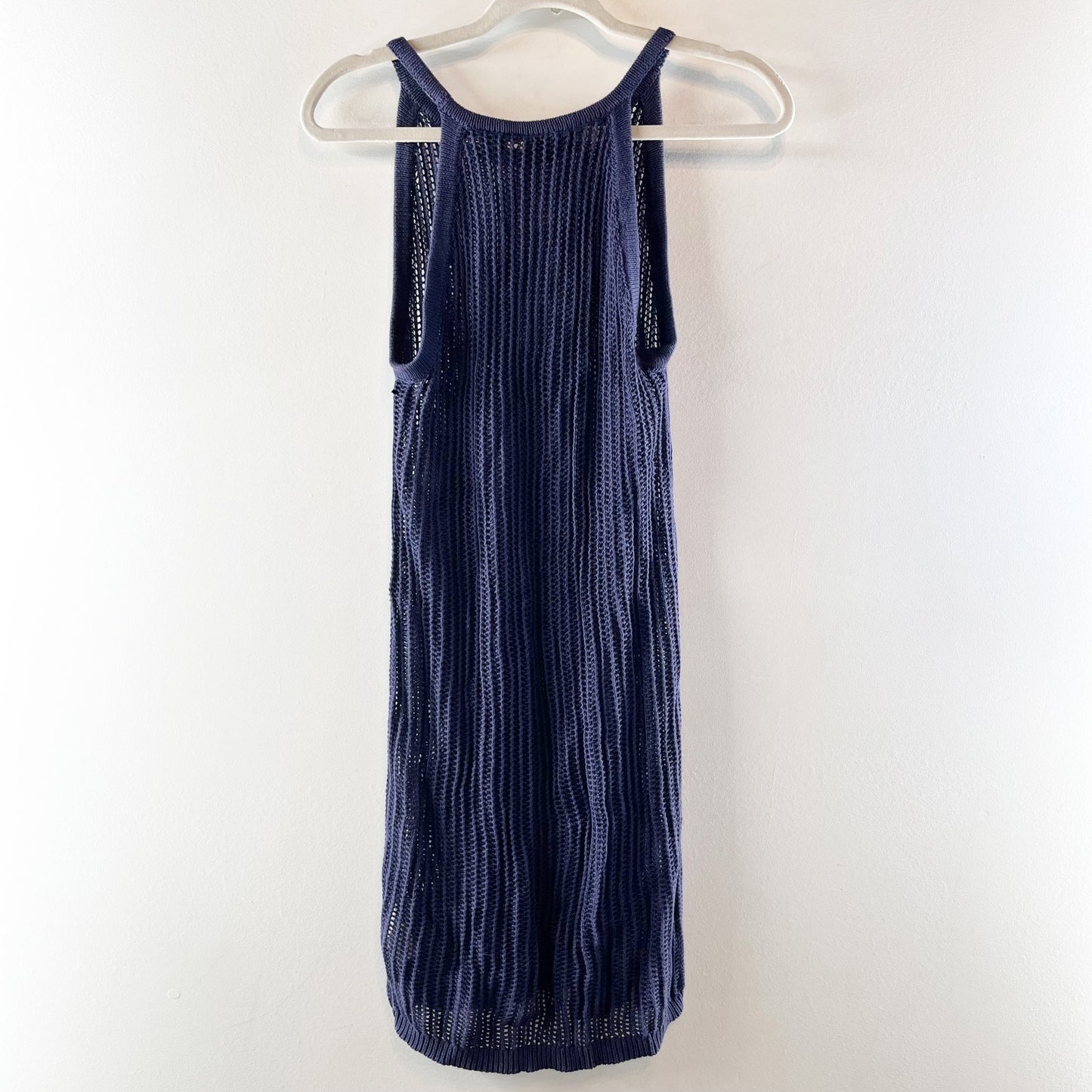 Tahari Crcohet Open Knit Sleeveless Mini Cover-Up Dress Navy Blue Small