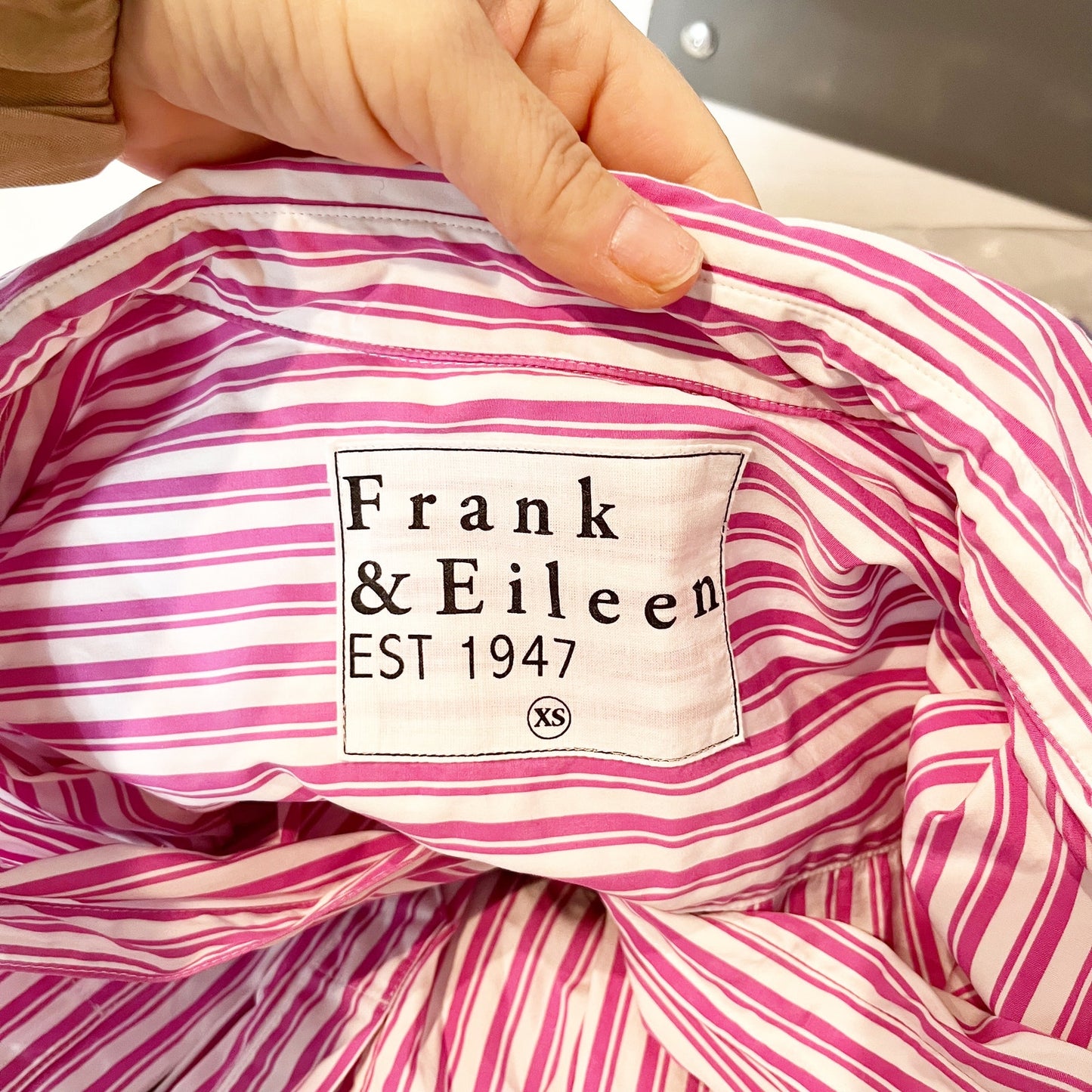 Frank & Eileen Joedy Long Sleeve Button Down Striped Cotton Shirt Pink XS